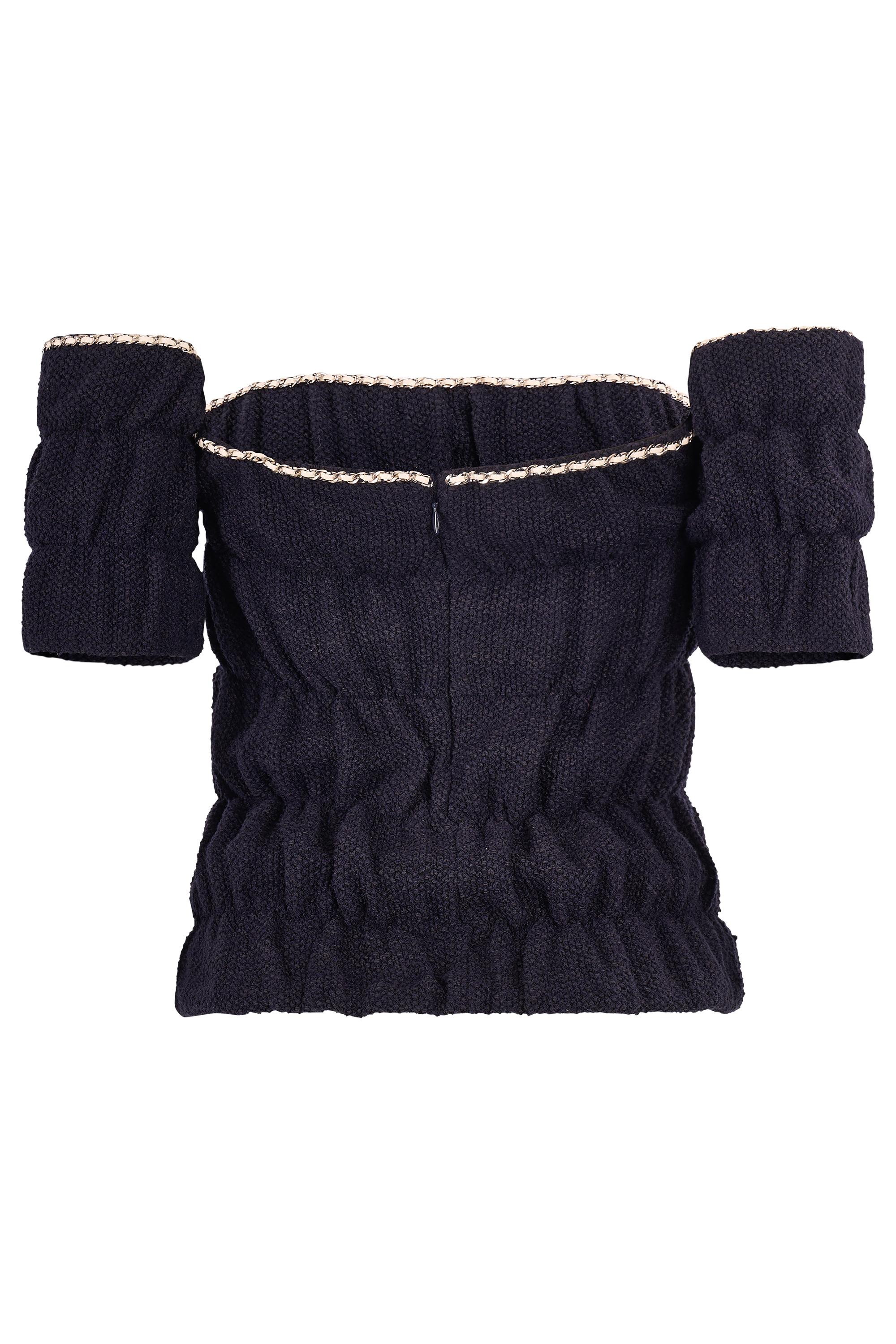 da uomo o donna Chanel P/E 2021 Top in maglia off shoulder blu navy in vendita