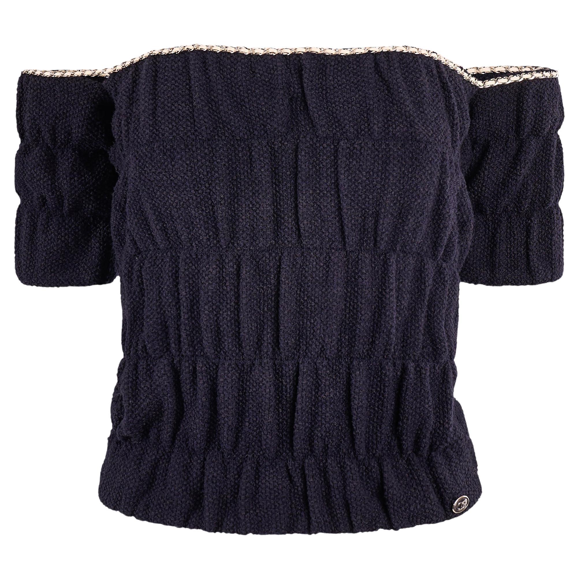 Chanel S/S 2021 Marineblaues schulterfreies Stricktop