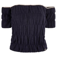 Chanel S/S 2021 Marineblaues schulterfreies Stricktop