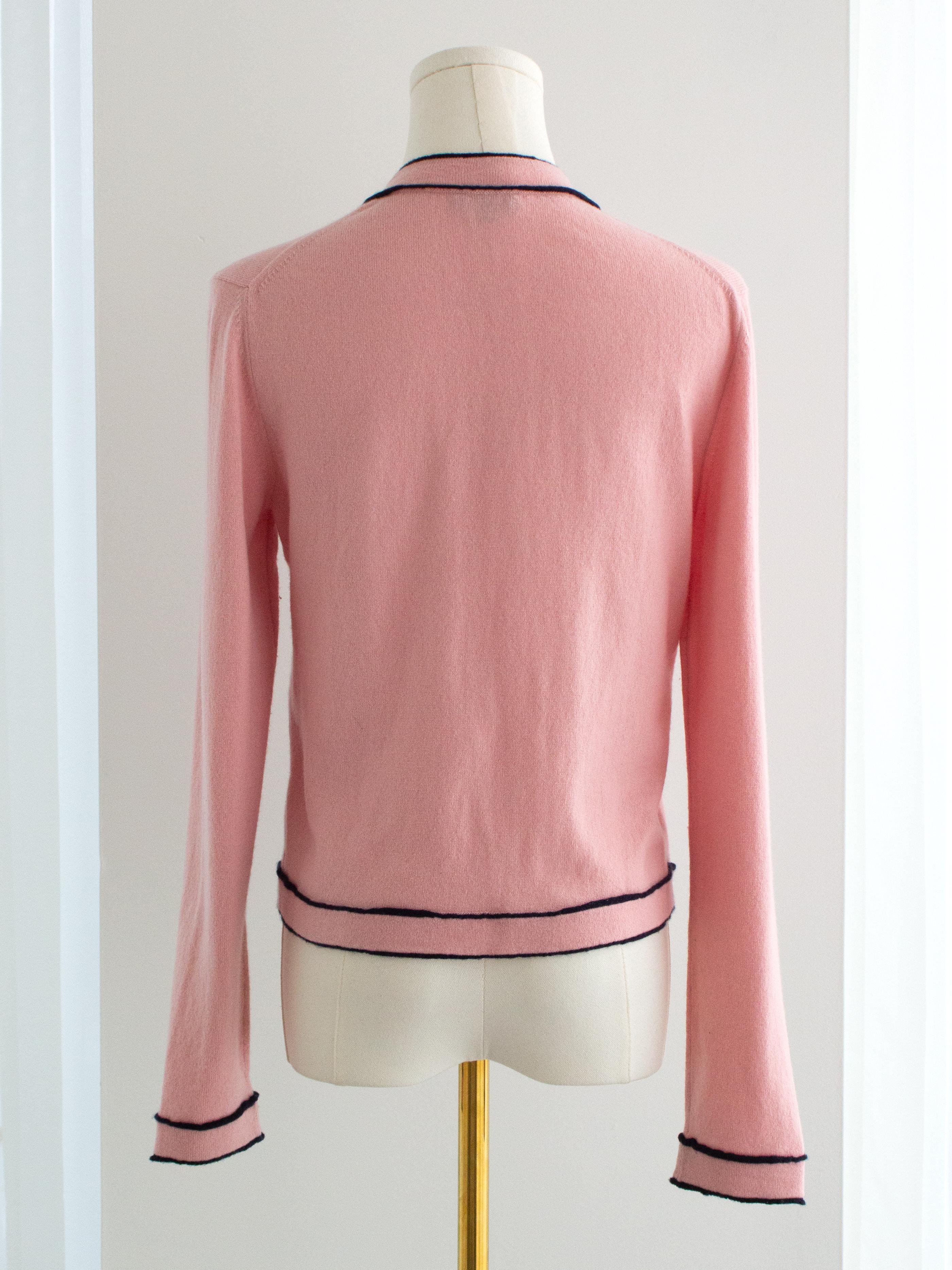 Chanel S/S 2021 Pink Cashmere Navy CC N5 21P 21S Cardigan For Sale 1
