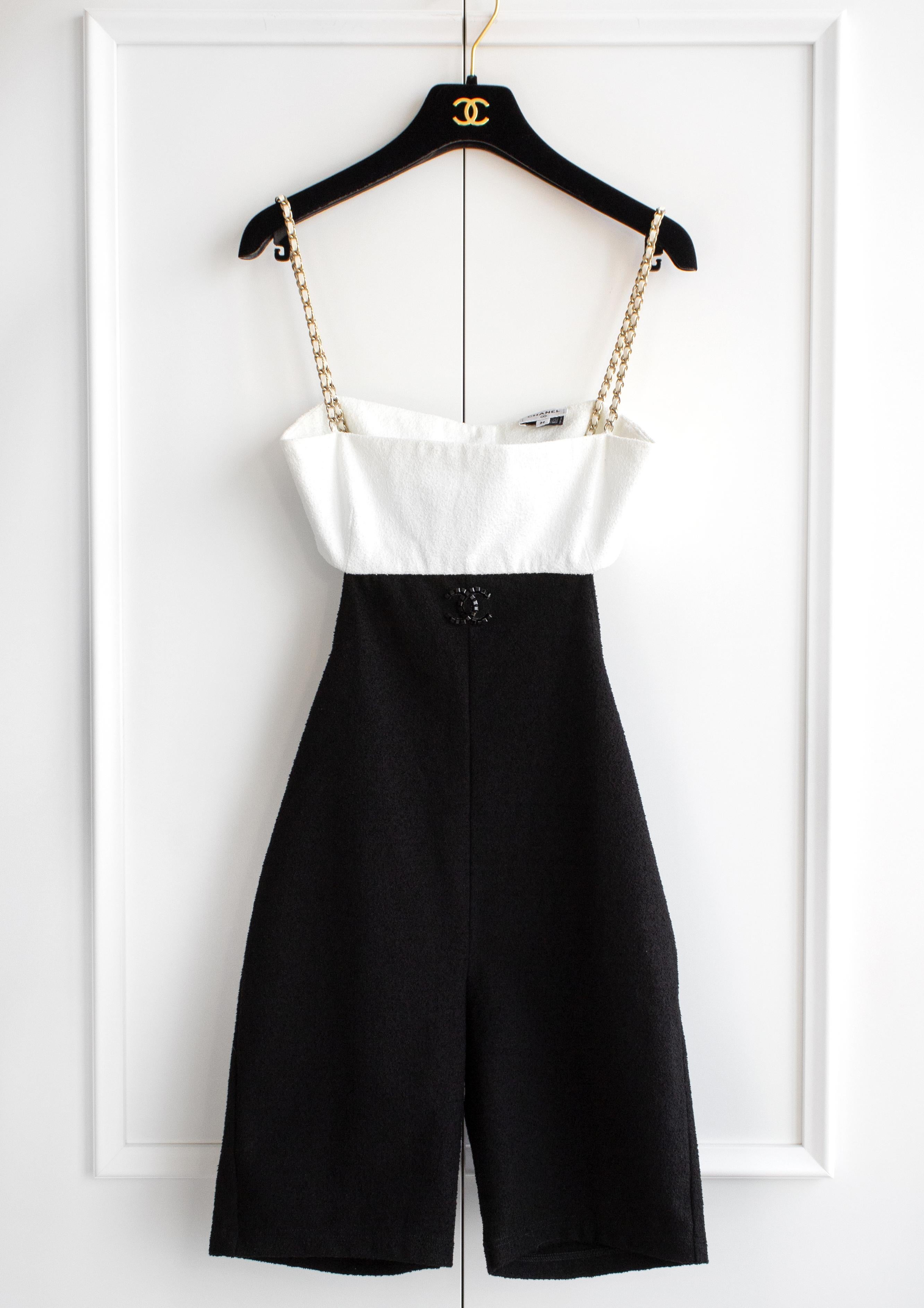 Chanel S/S 2022 White Black Gold Chain CC 22S Romper Jumpsuit 1