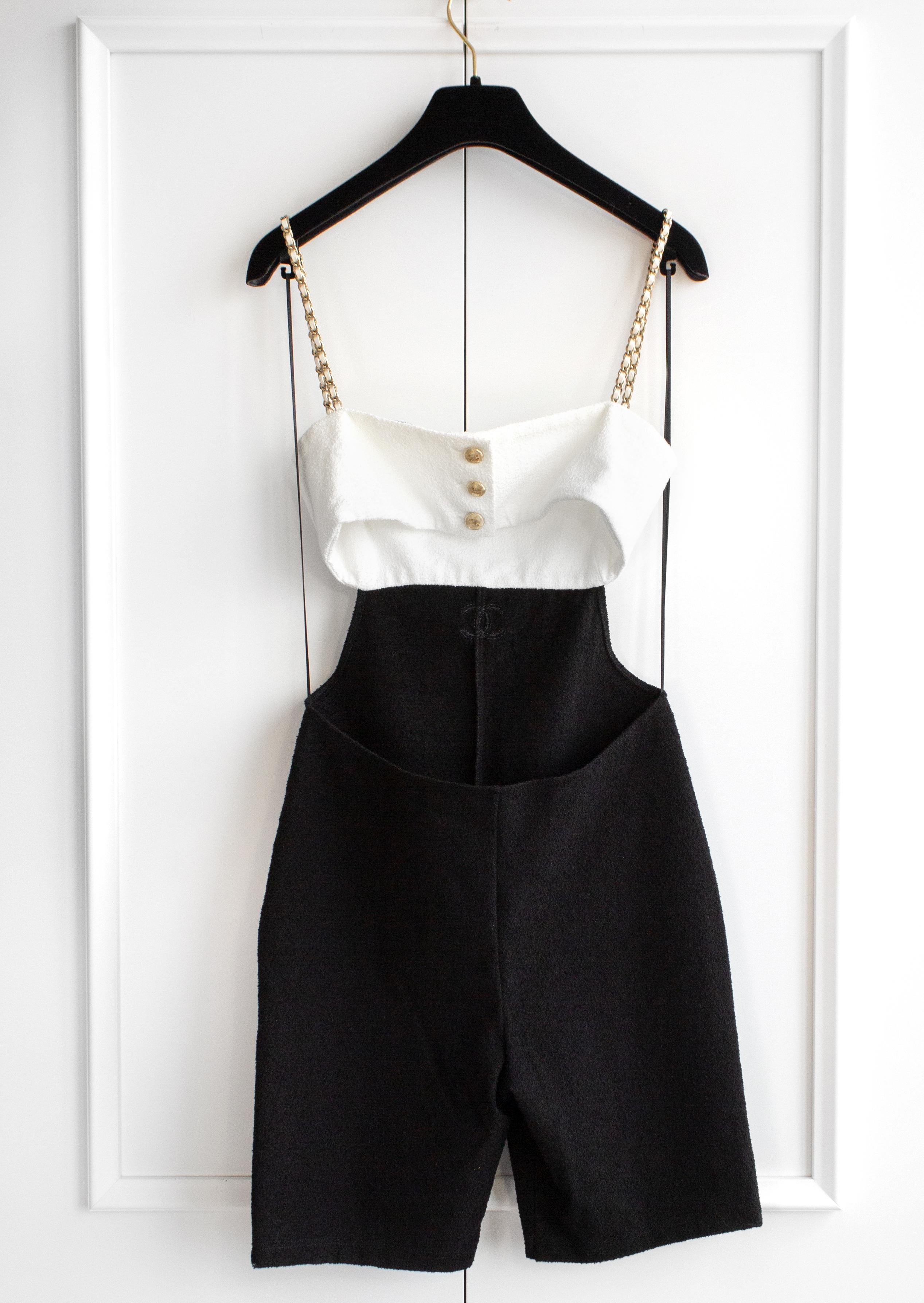 Chanel S/S 2022 White Black Gold Chain CC 22S Romper Jumpsuit 2