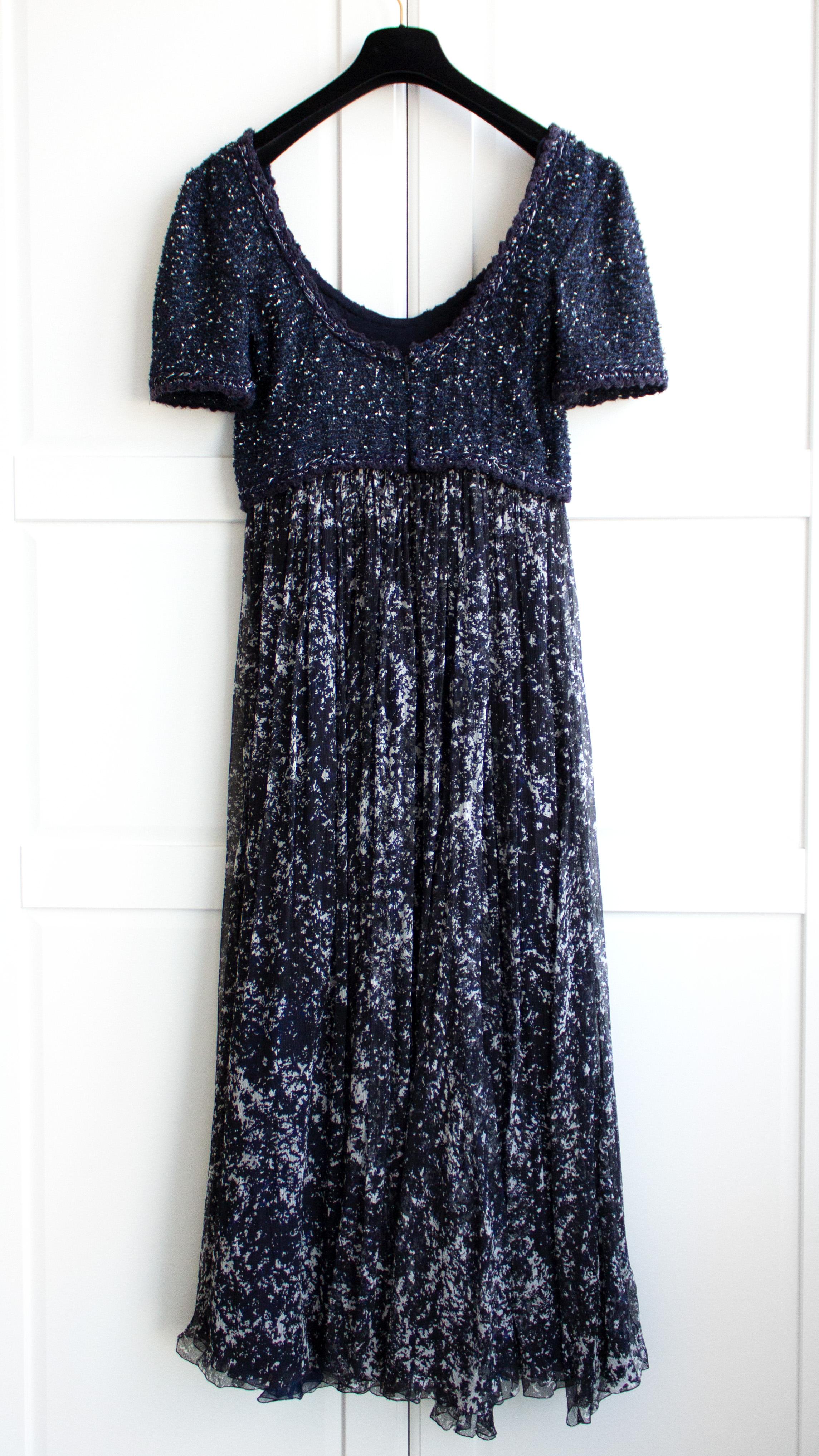 Women's Chanel S/S2012 Starry Night Navy Fantasy Tweed Gripoix 12P Maxi Dress