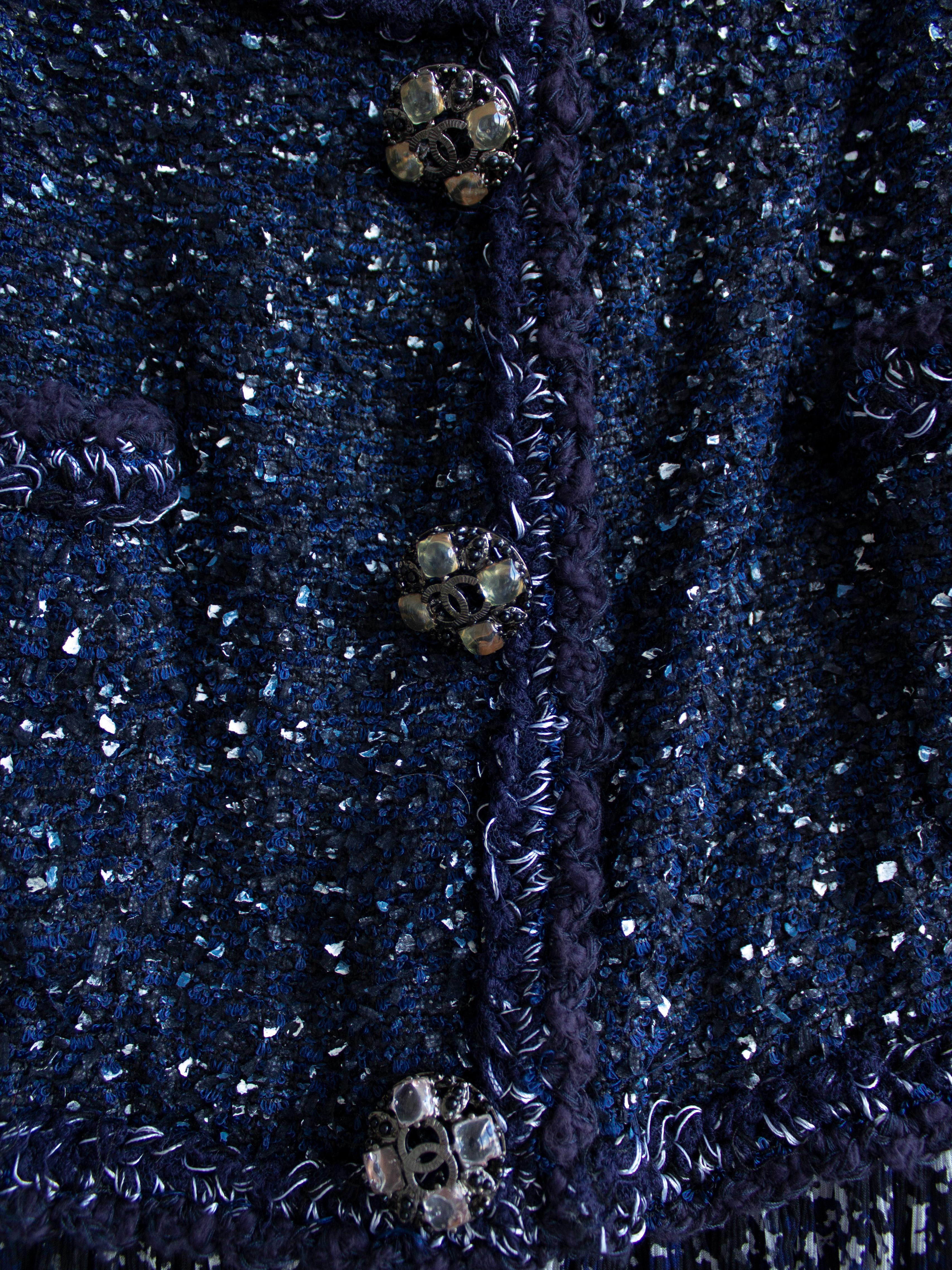 Chanel S/S2012 Starry Night Navy Fantasy Tweed Gripoix 12P Maxi Dress en vente 2