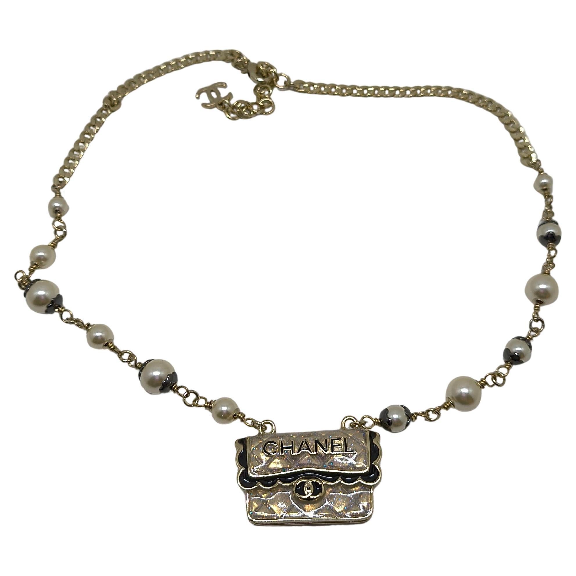 Chanel S24 CF Bag Pendant Pearl Choker Necklace For Sale