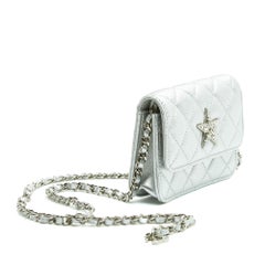Chanel Sac Pochette Ceinture Classique Silver Star Leder Classic Mini Tasche NIB