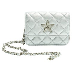 Chanel Sac Pochette Ceinture Classique Silver Star Leder Classic Mini Tasche NIB