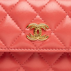 Chanel Sac Pochette Wallet On Chain Coral Pink Leather Golden CC Mini Bag New