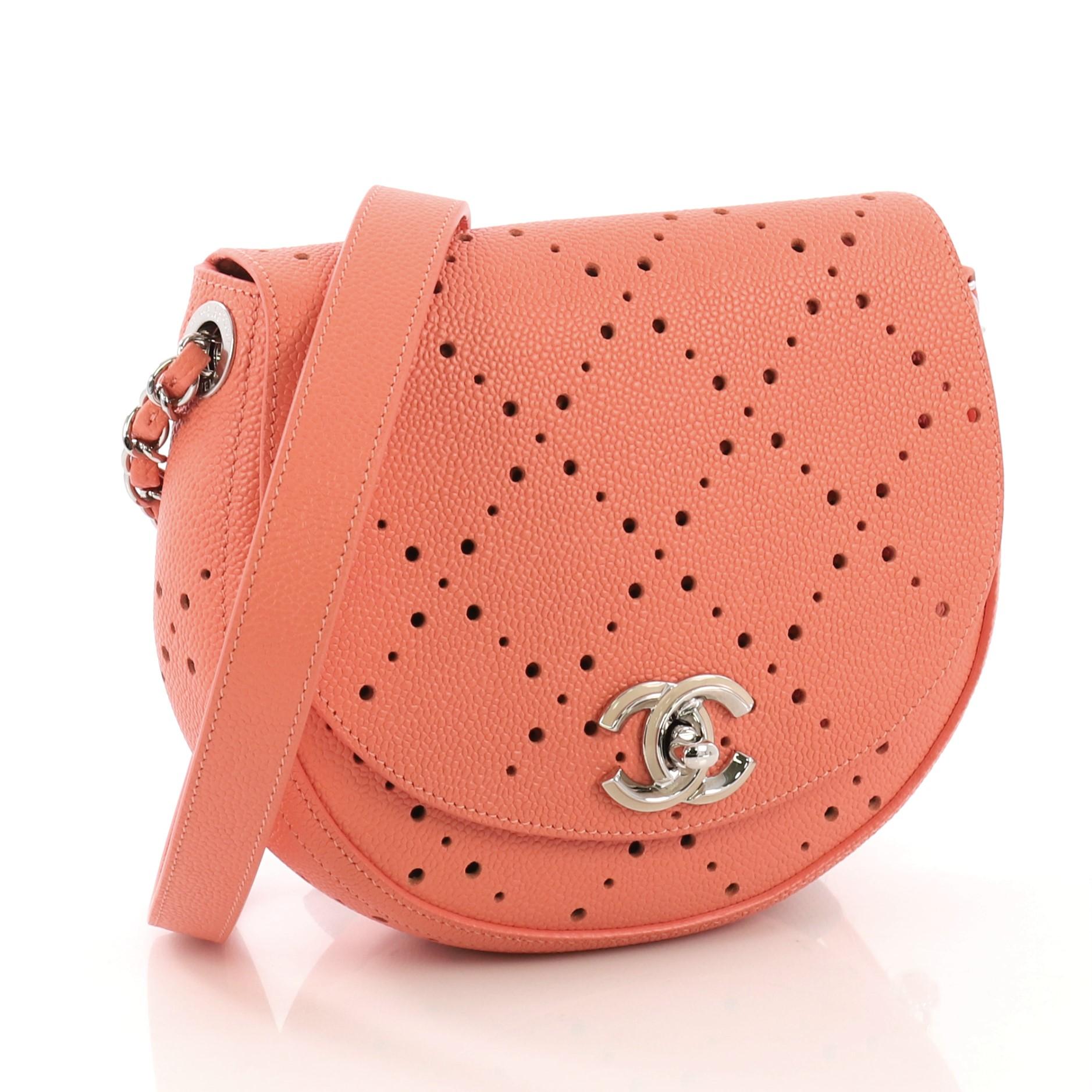 Orange Chanel Saddle Bag Perforated Caviar