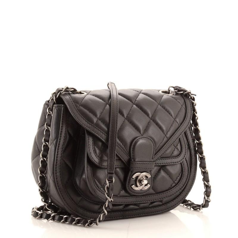 Black Chanel Saddle Bag Quilted Calfskin Small