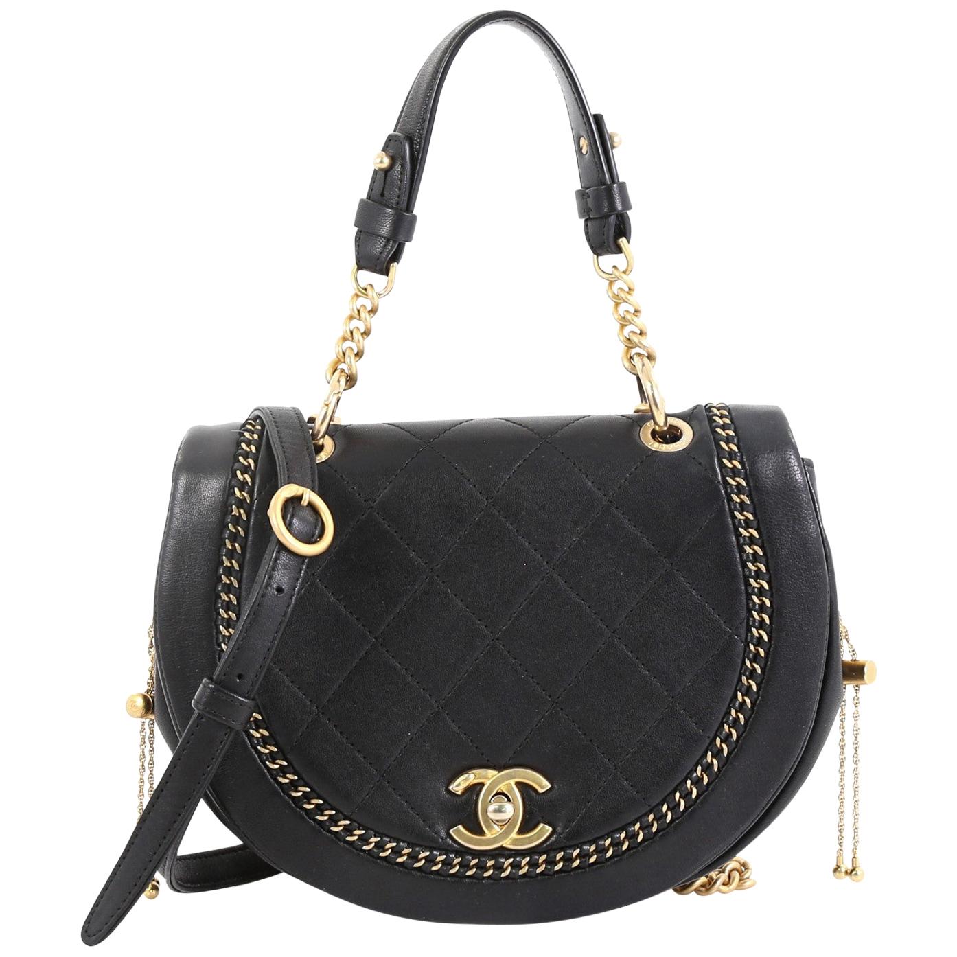 Chanel Saddle Bag Quilted Leather with Chain Detail Small at 1stDibs