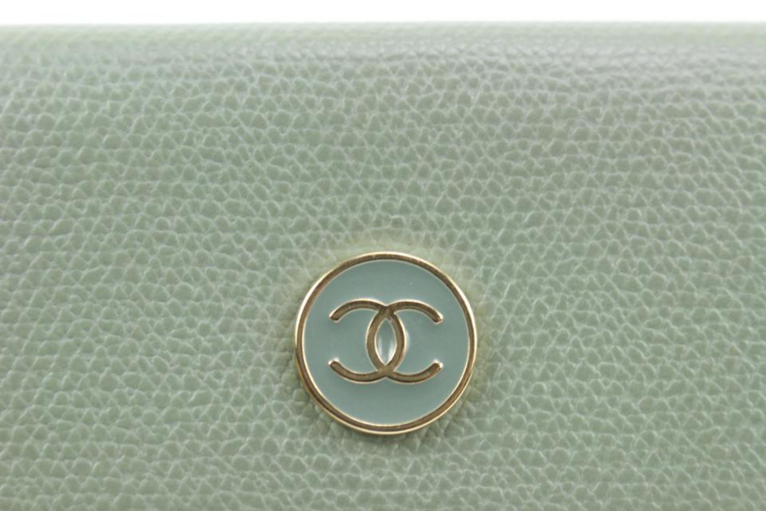 Chanel Sage Green Calfskin Button Line Card Holder Wallet Case 93ck228s 2