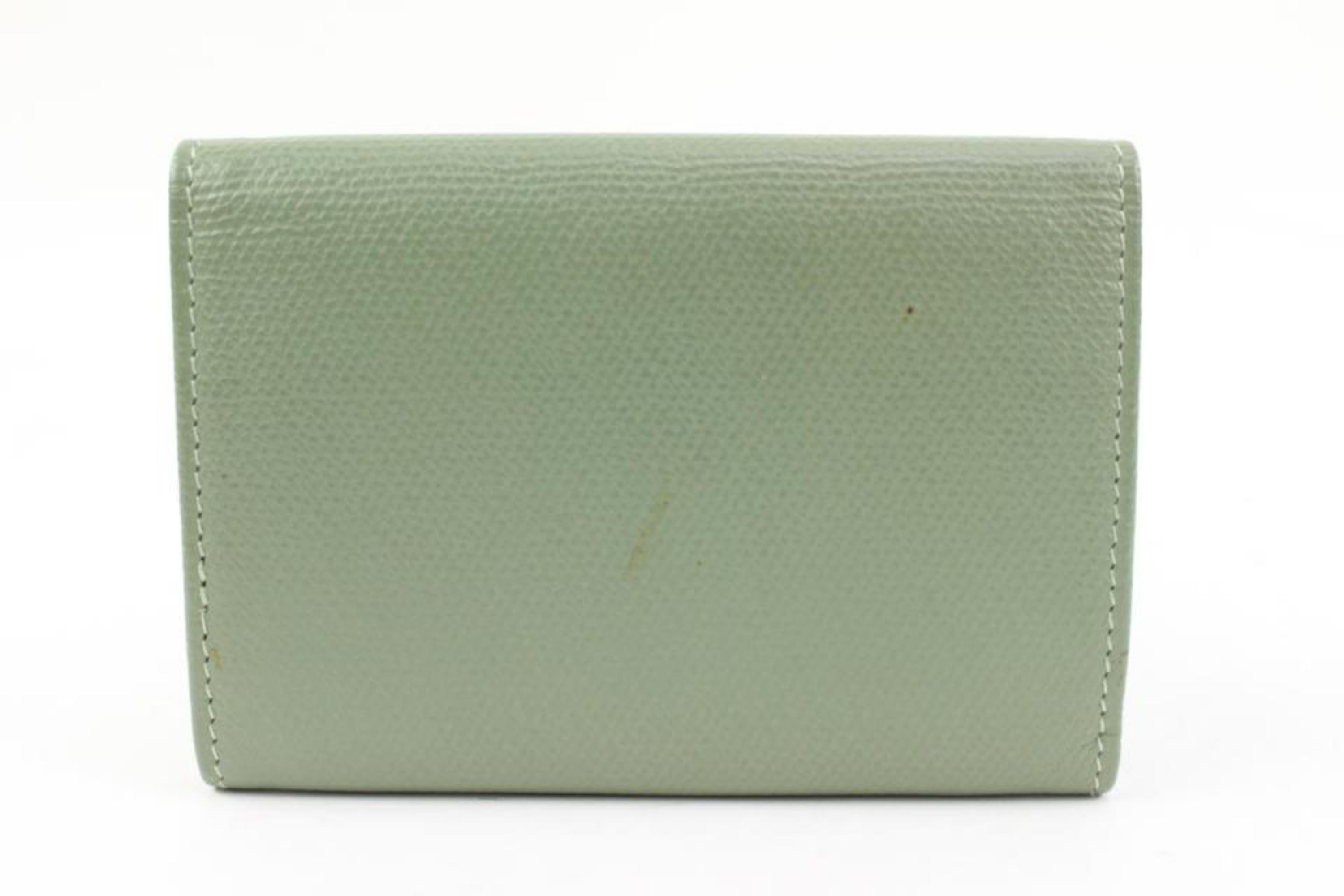 Gray Chanel Sage Green Calfskin Button Line Card Holder Wallet Case 93ck228s