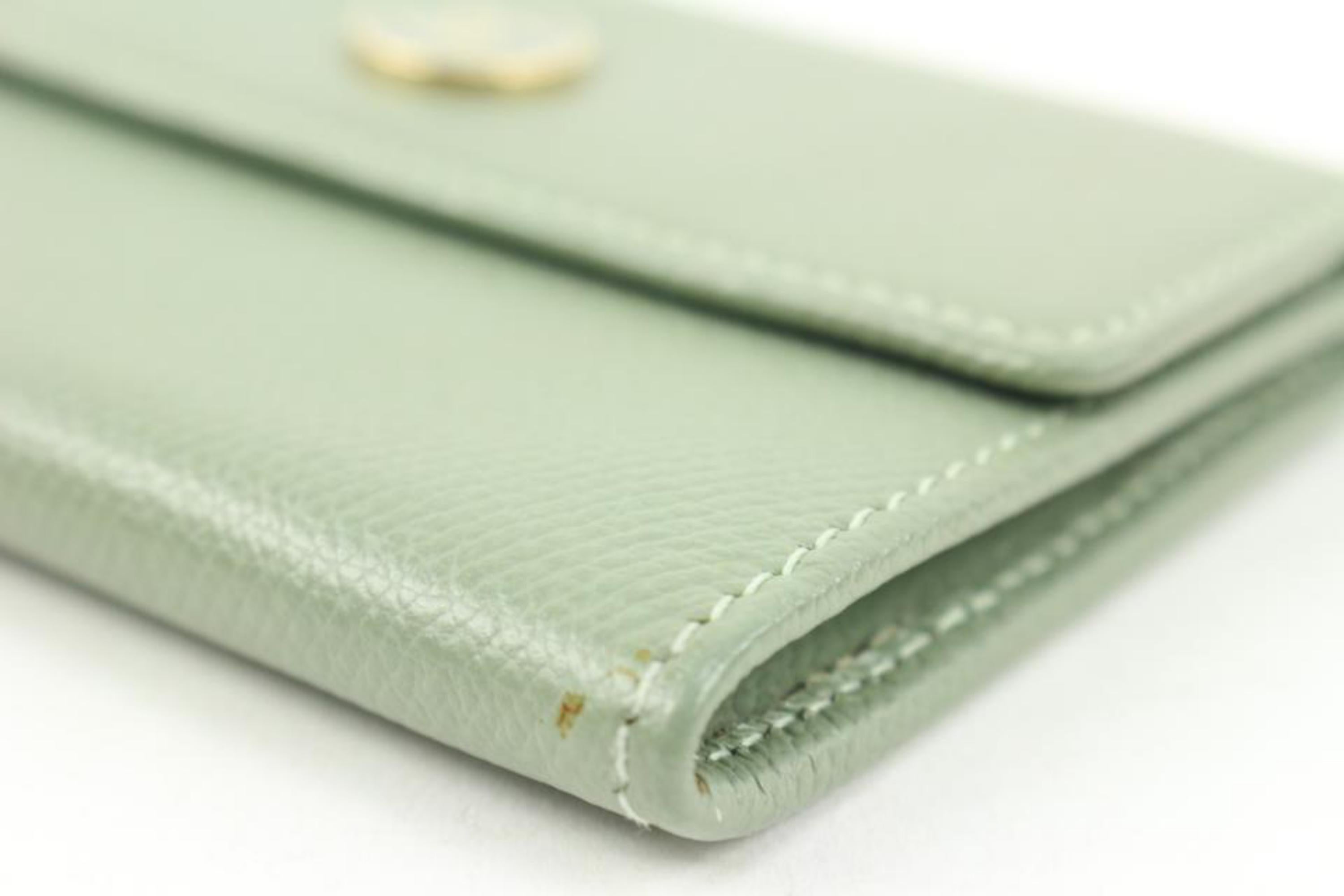 Women's Chanel Sage Green Calfskin Button Line Card Holder Wallet Case 93ck228s