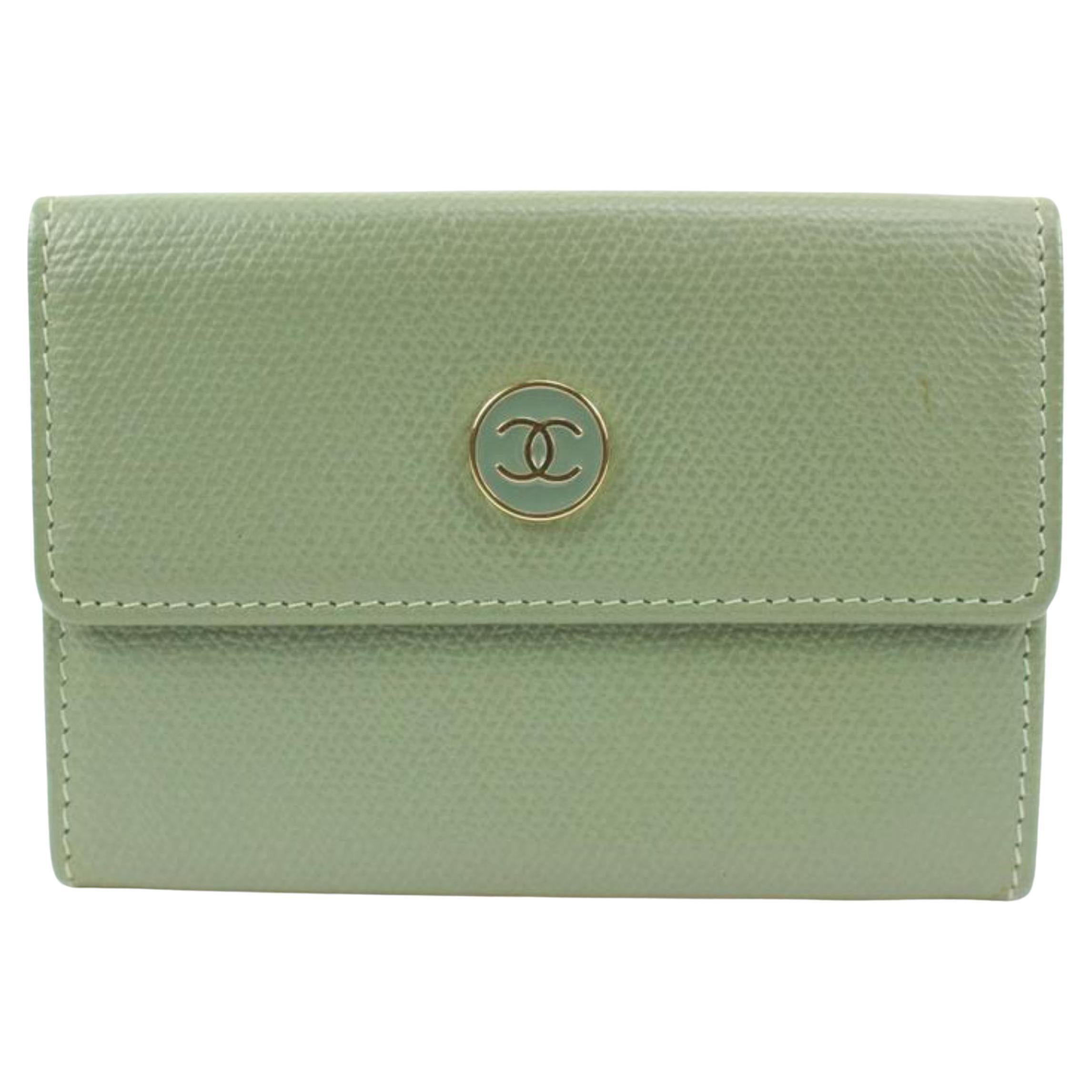 Chanel Sage Green Calfskin Button Line Card Holder Wallet Case 93ck228s