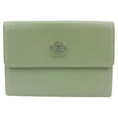 Chanel Sage Green Calfskin Button Line Card Holder Wallet Case