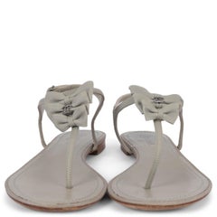 CHANEL sage green leather 2013 13P BOW FLAT THONG Sandals Shoes 37.5