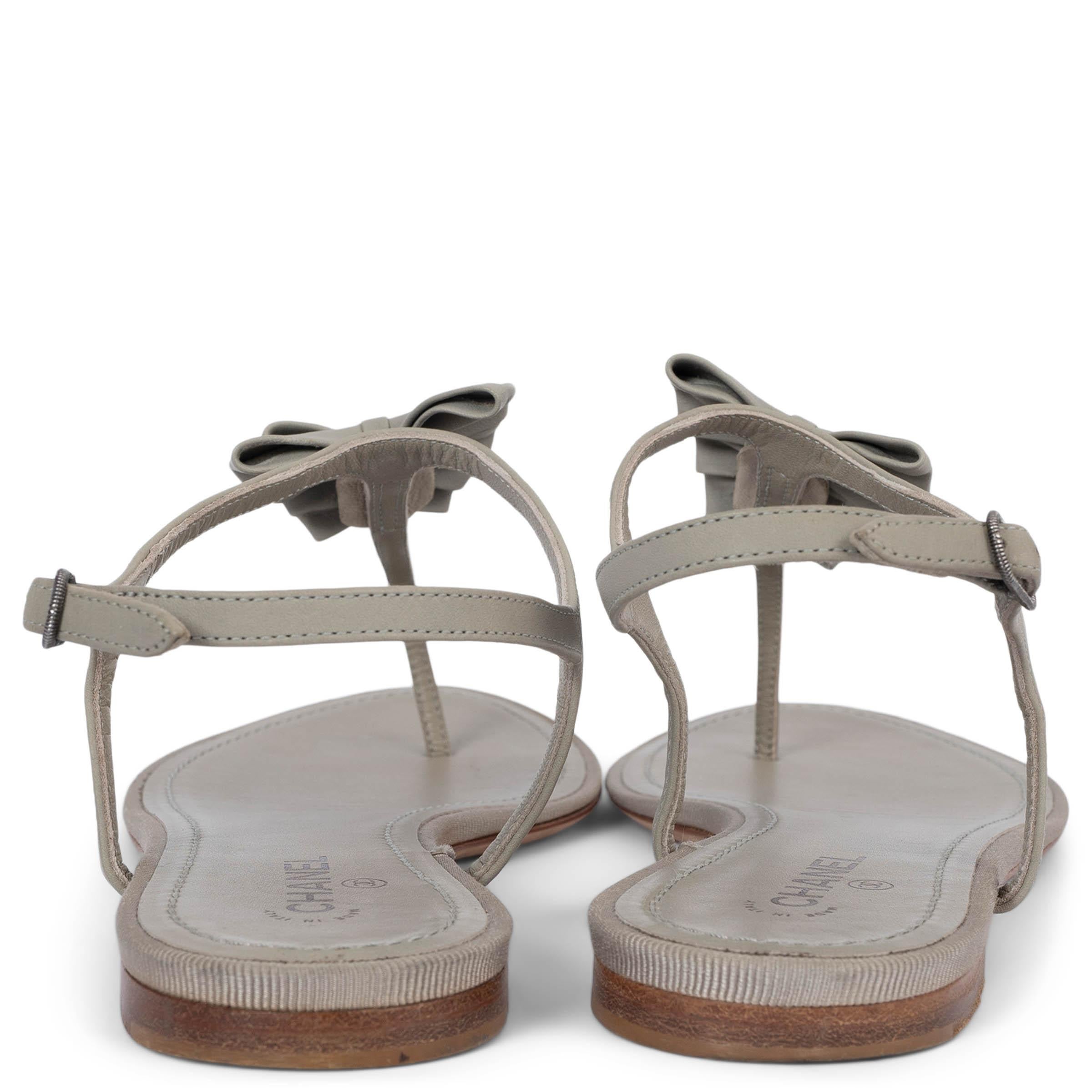 Women's CHANEL sage green leather 2013 13P BOW FLAT THONG Sandals Shoes 37.5