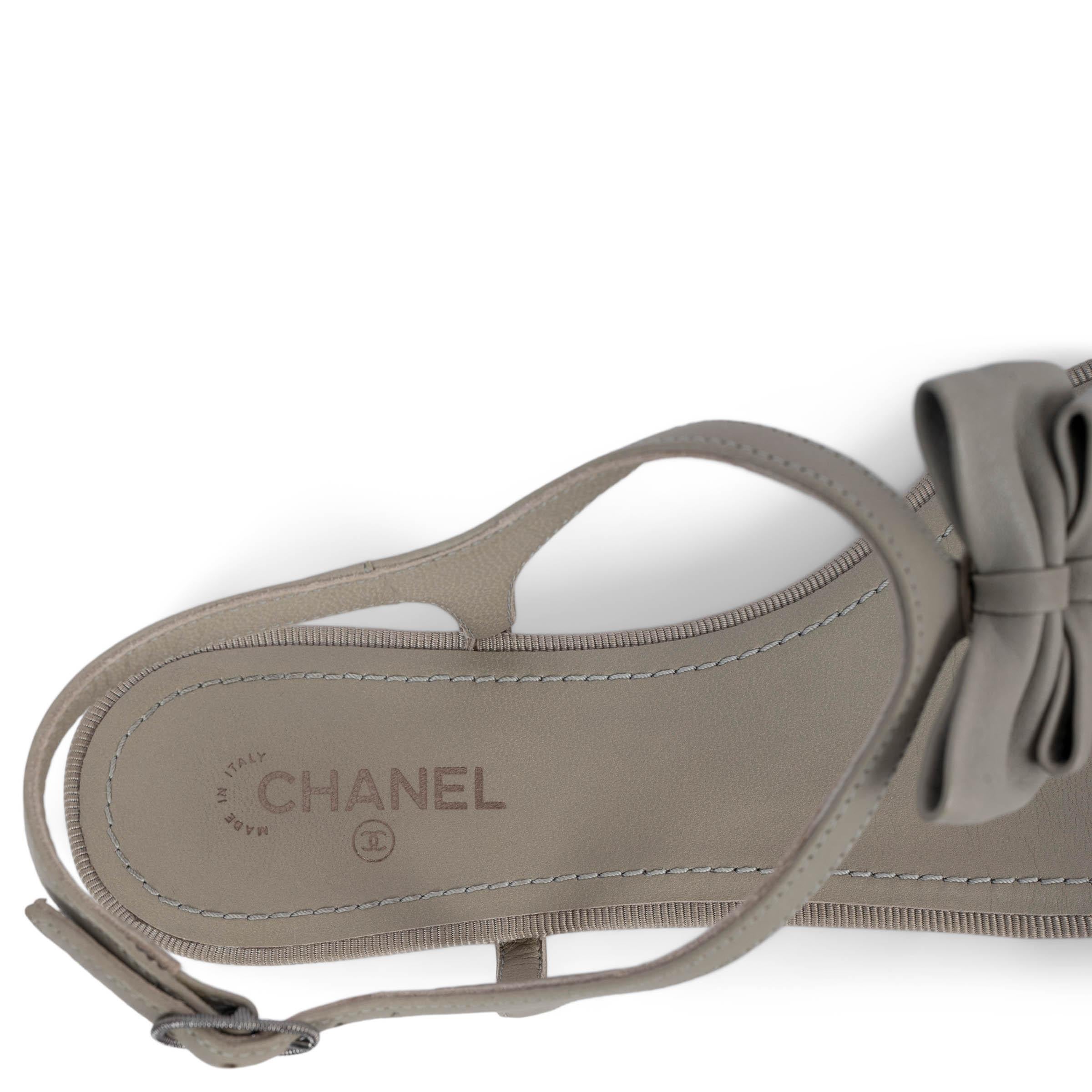 CHANEL sage green leather 2013 13P BOW FLAT THONG Sandals Shoes 37.5 3
