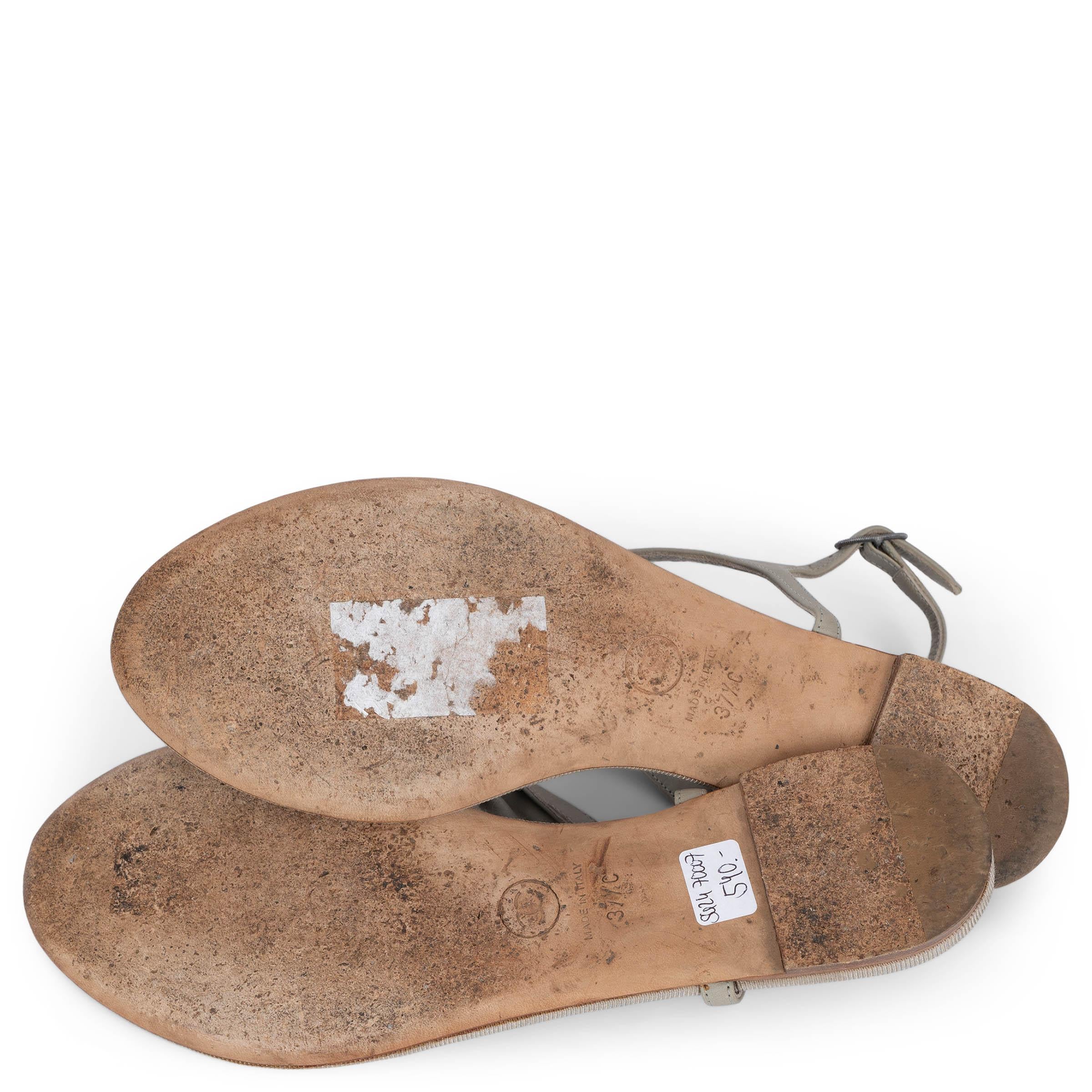 CHANEL sage green leather 2013 13P BOW FLAT THONG Sandals Shoes 37.5 4