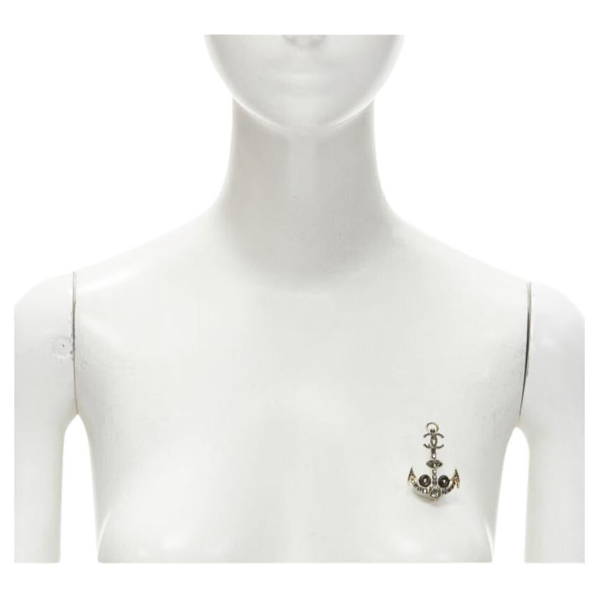 CHANEL Sailor Anchor navy black crystal rhinestone CC pin brooch