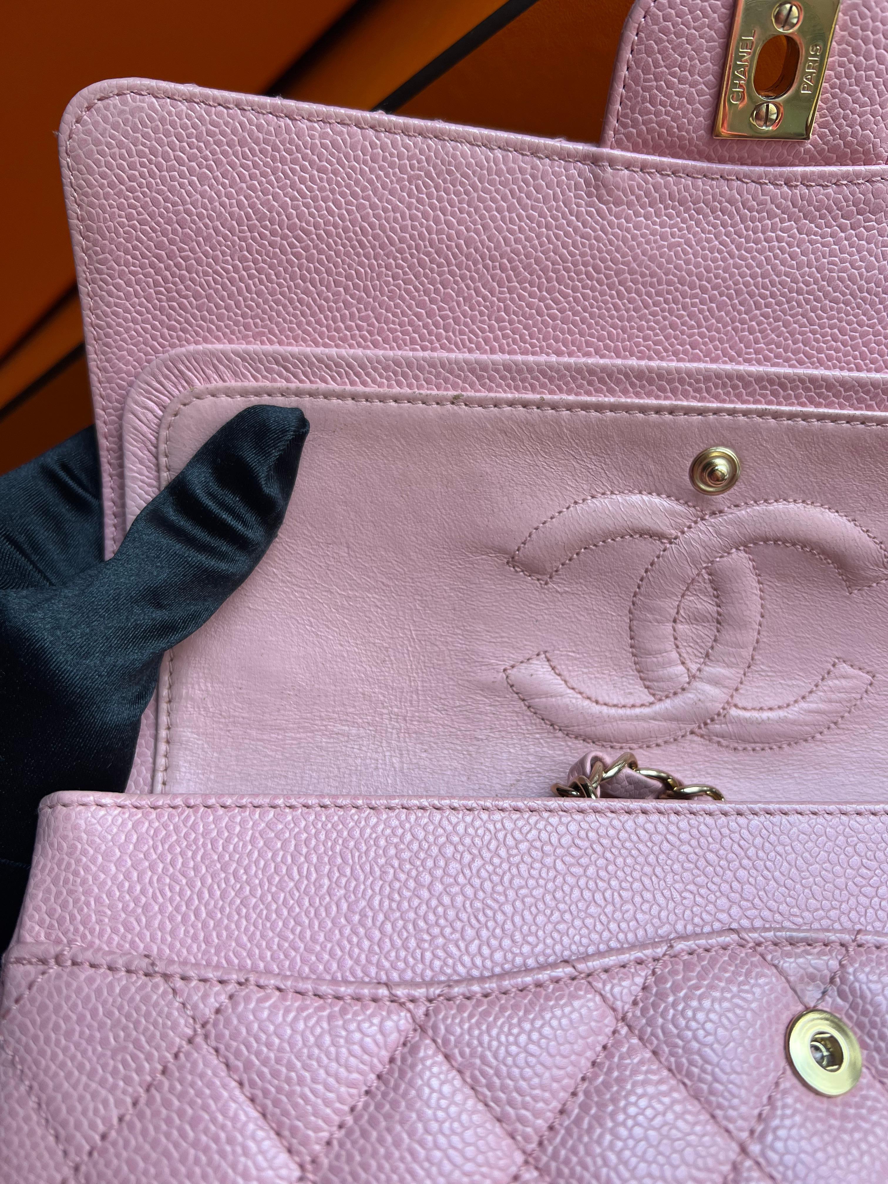 Chanel Sakura caviar medium double flap bag with GHW For Sale 13