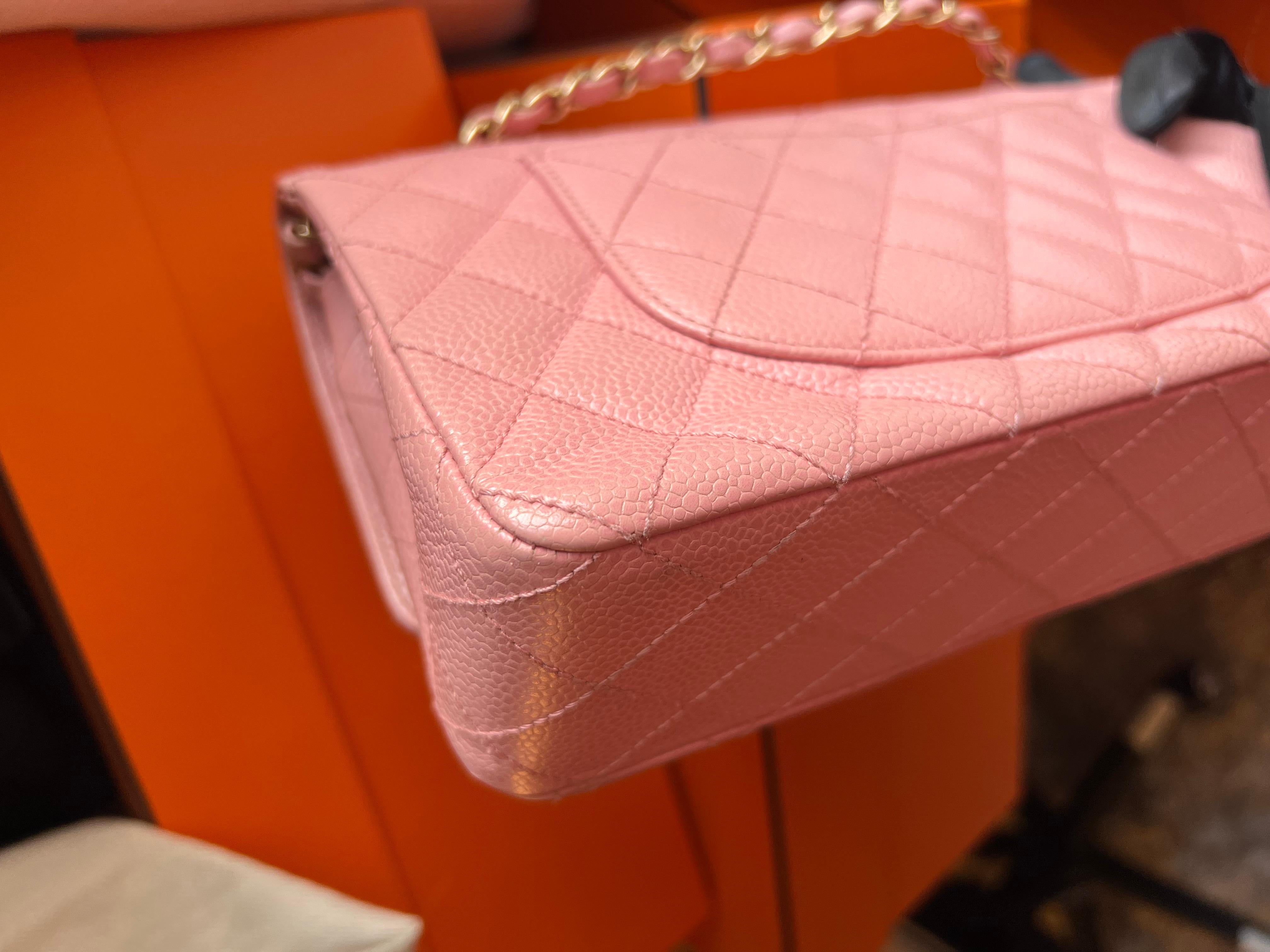 Chanel Sakura caviar medium double flap bag with GHW For Sale 10