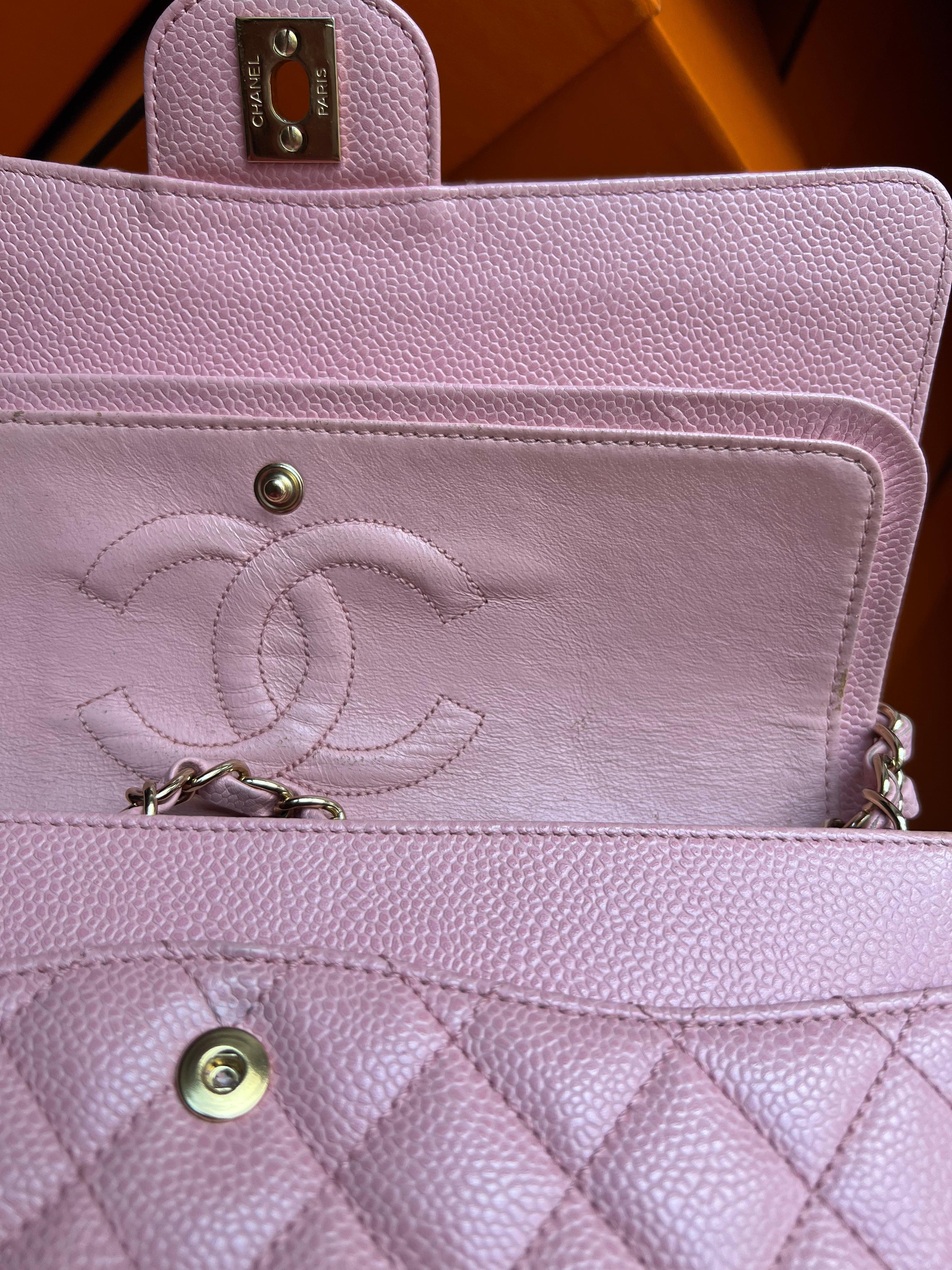 Chanel Sakura caviar medium double flap bag with GHW For Sale 14