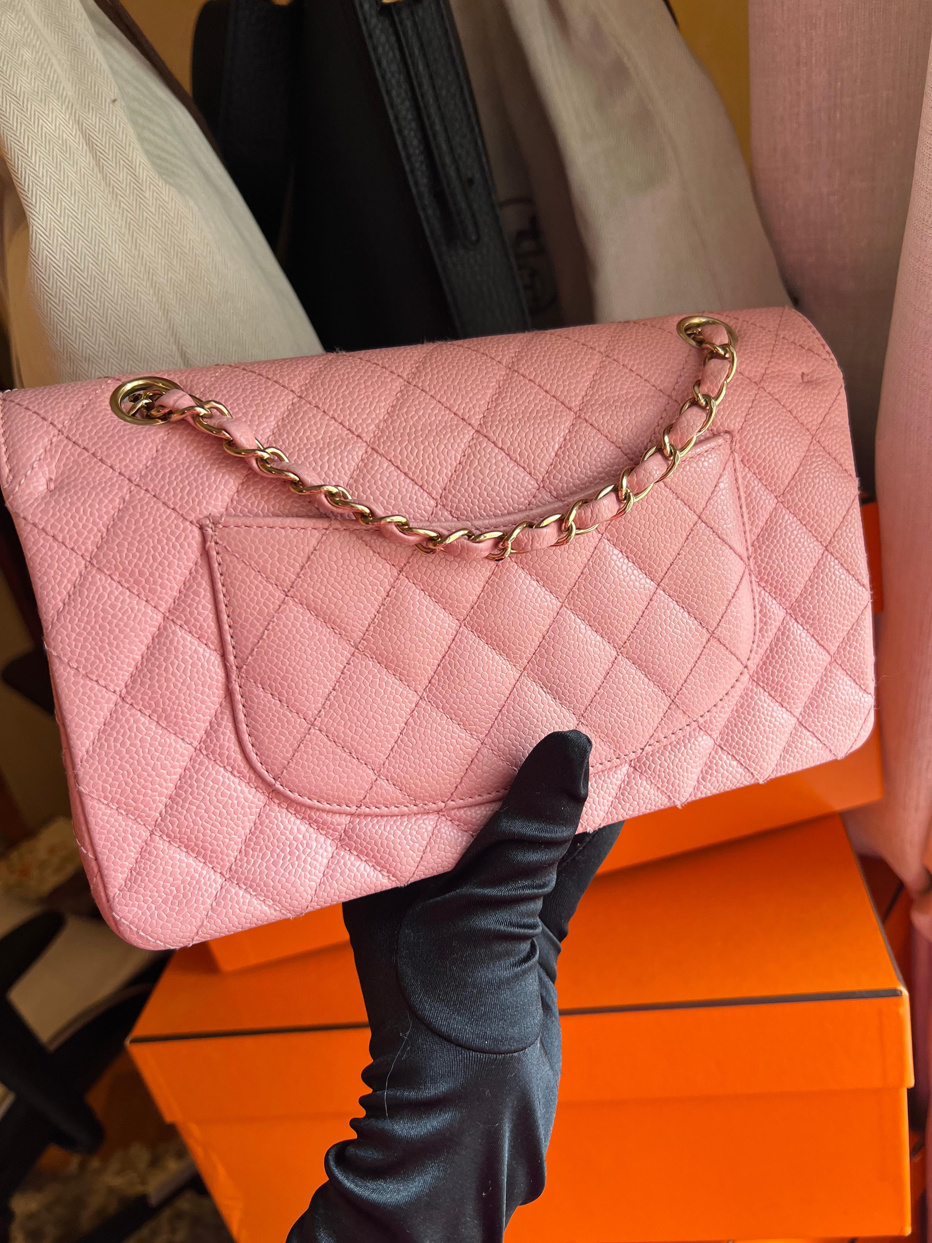 Chanel Sakura caviar medium double flap bag with GHW For Sale 15