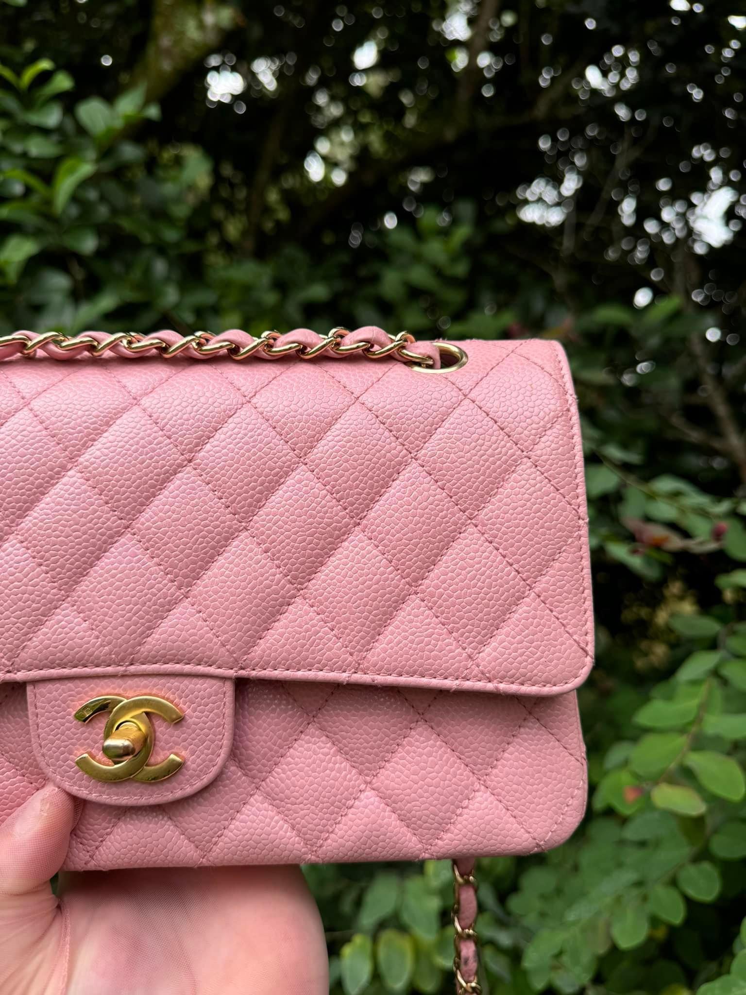 Pink Chanel Sakura caviar medium double flap bag with GHW For Sale