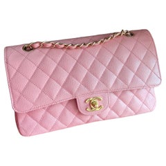 Chanel Sakura caviale borsa media con doppia patta con GHW