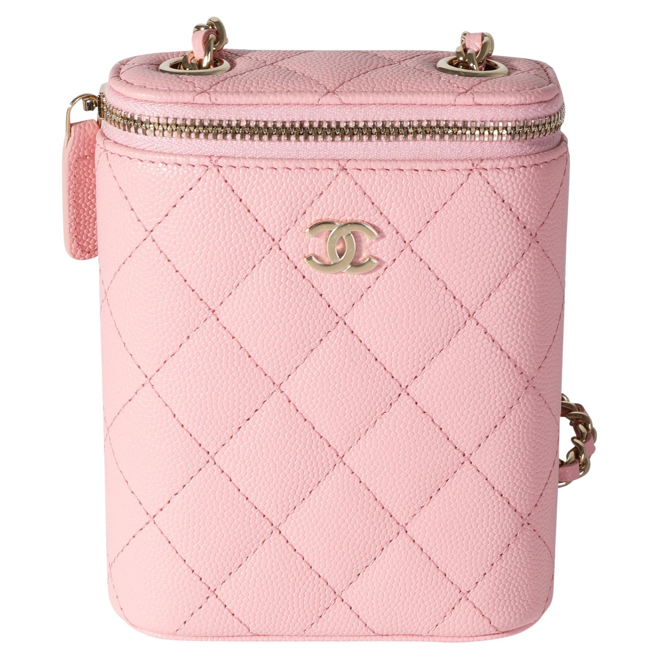Chanel Sakura Pink Caviar Vertical Vanity Bag With Chain For Sale