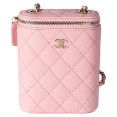 Chanel Sakura Pink Caviar Vertical Vanity Bag With Chain