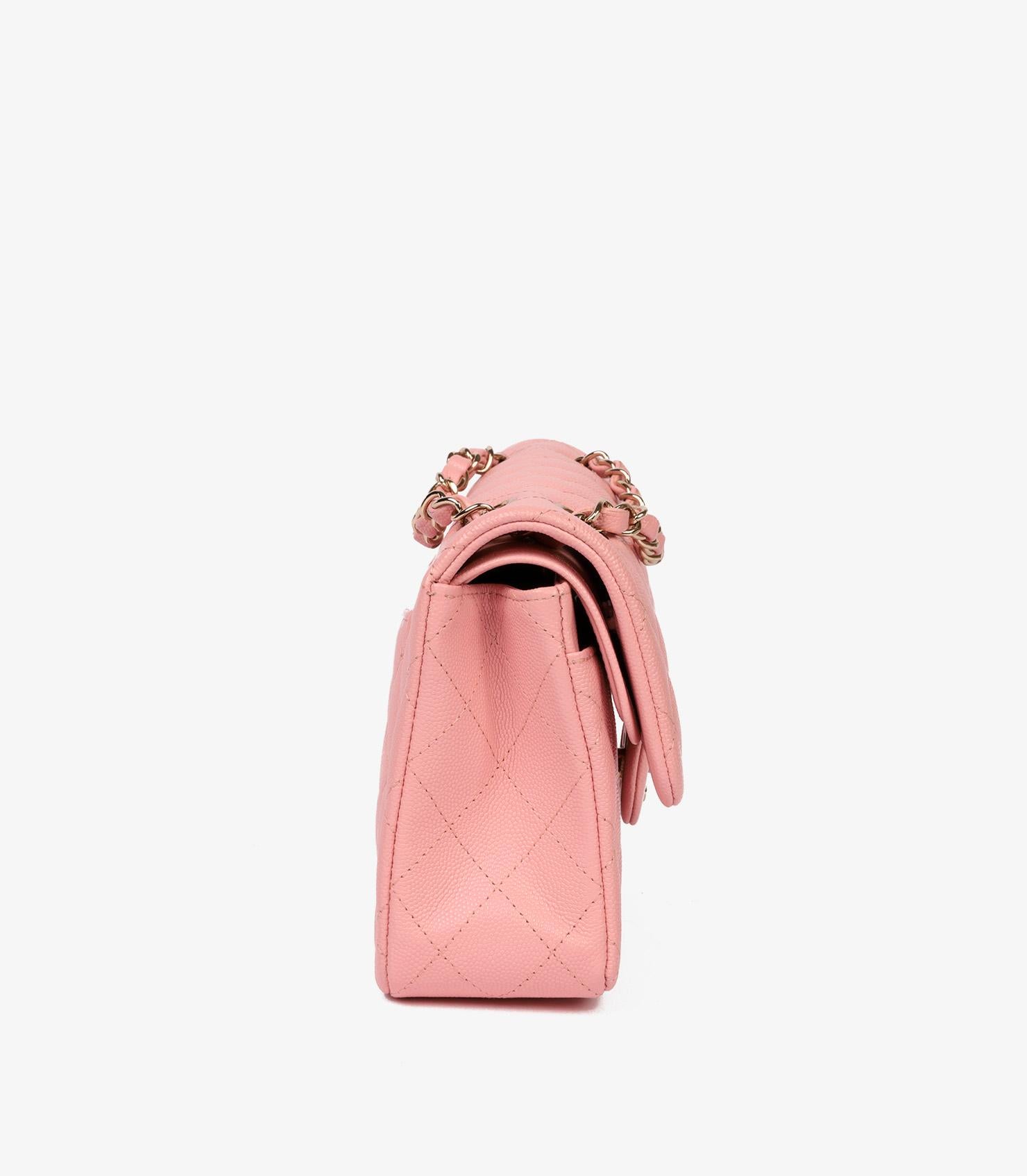 Women's or Men's Chanel Sakura Pink Quilted Caviar Leather Small Classic Double Flap Bag