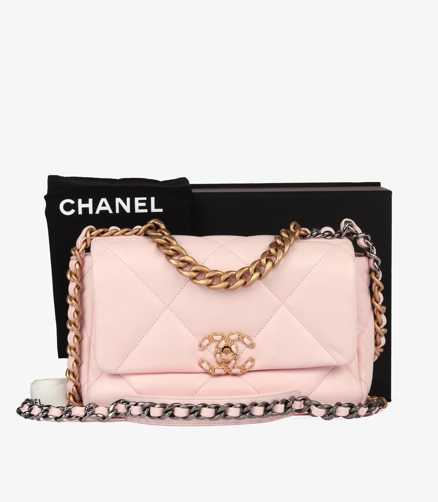 Chanel Sakura Pink Quilted Goatskin Leather Small 19 Flap Bag For
