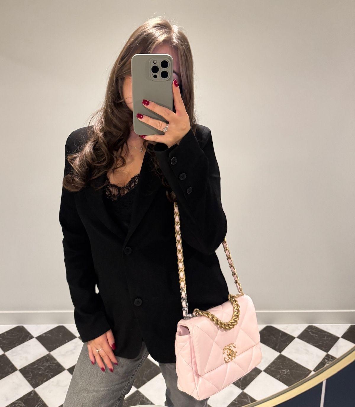 Chanel Sakura Pink Quilted Goatskin Leather Small 19 Flap Bag For