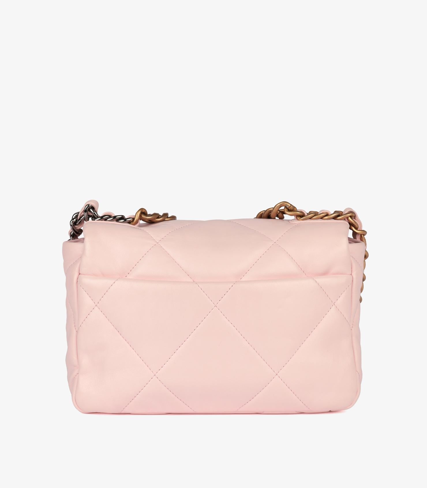 Chanel Sakura Pink Quilted Goatskin Leather Small 19 Flap Bag For