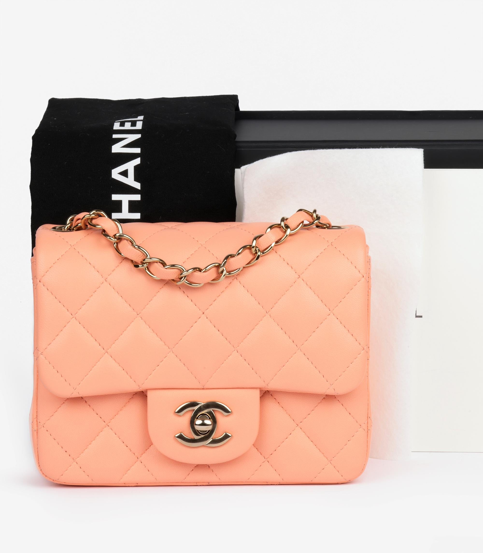 Chanel Salmon Peach Quilted Lambskin Square Mini Flap Bag For Sale 7