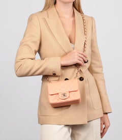 Chanel Lachs-Pfirsich gestepptes Lammfell Quadratische Mini-Klappentasche