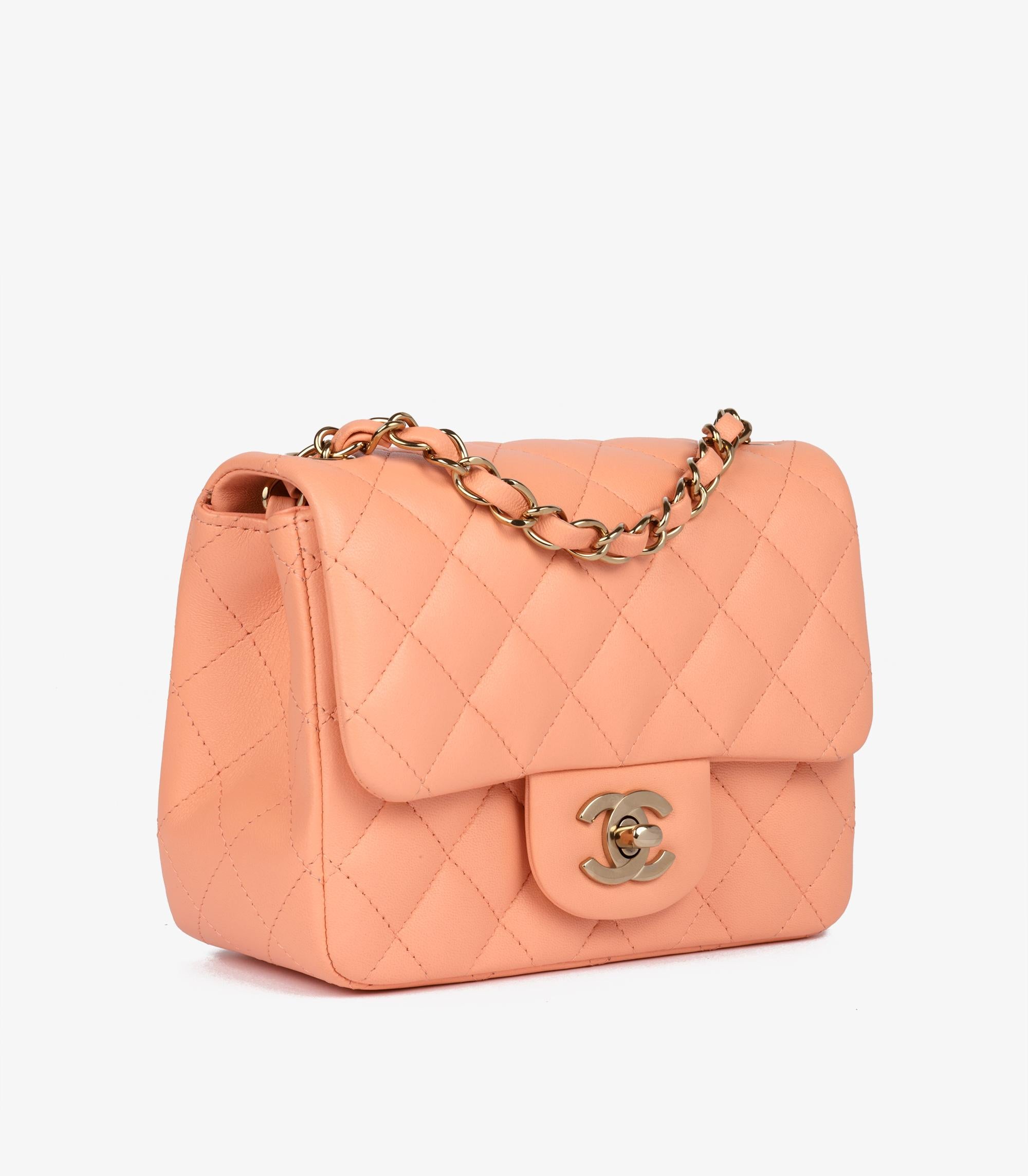Orange Chanel Salmon Peach Quilted Lambskin Square Mini Flap Bag For Sale