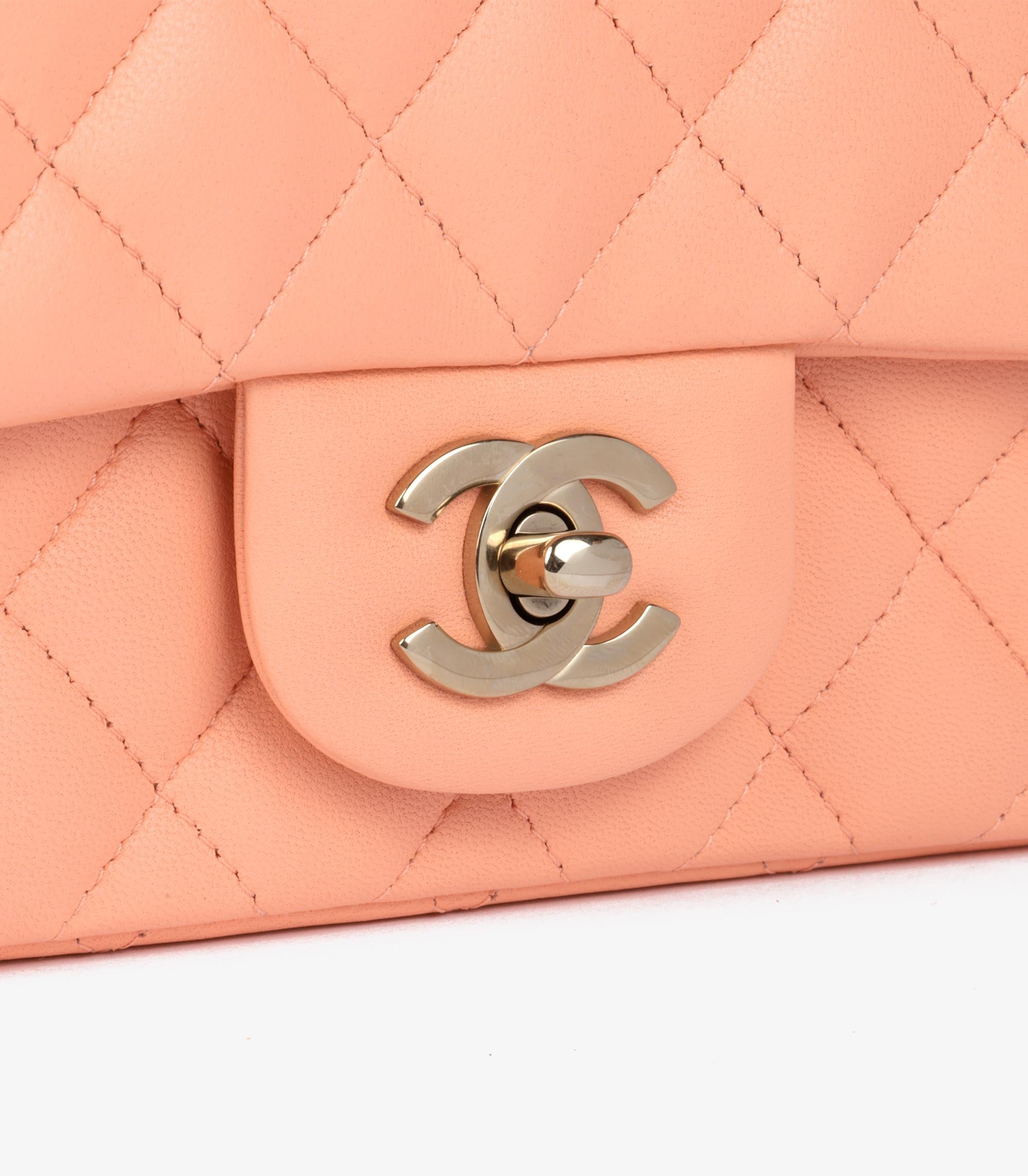 Chanel Salmon Peach Quilted Lambskin Square Mini Flap Bag In Excellent Condition For Sale In Bishop's Stortford, Hertfordshire