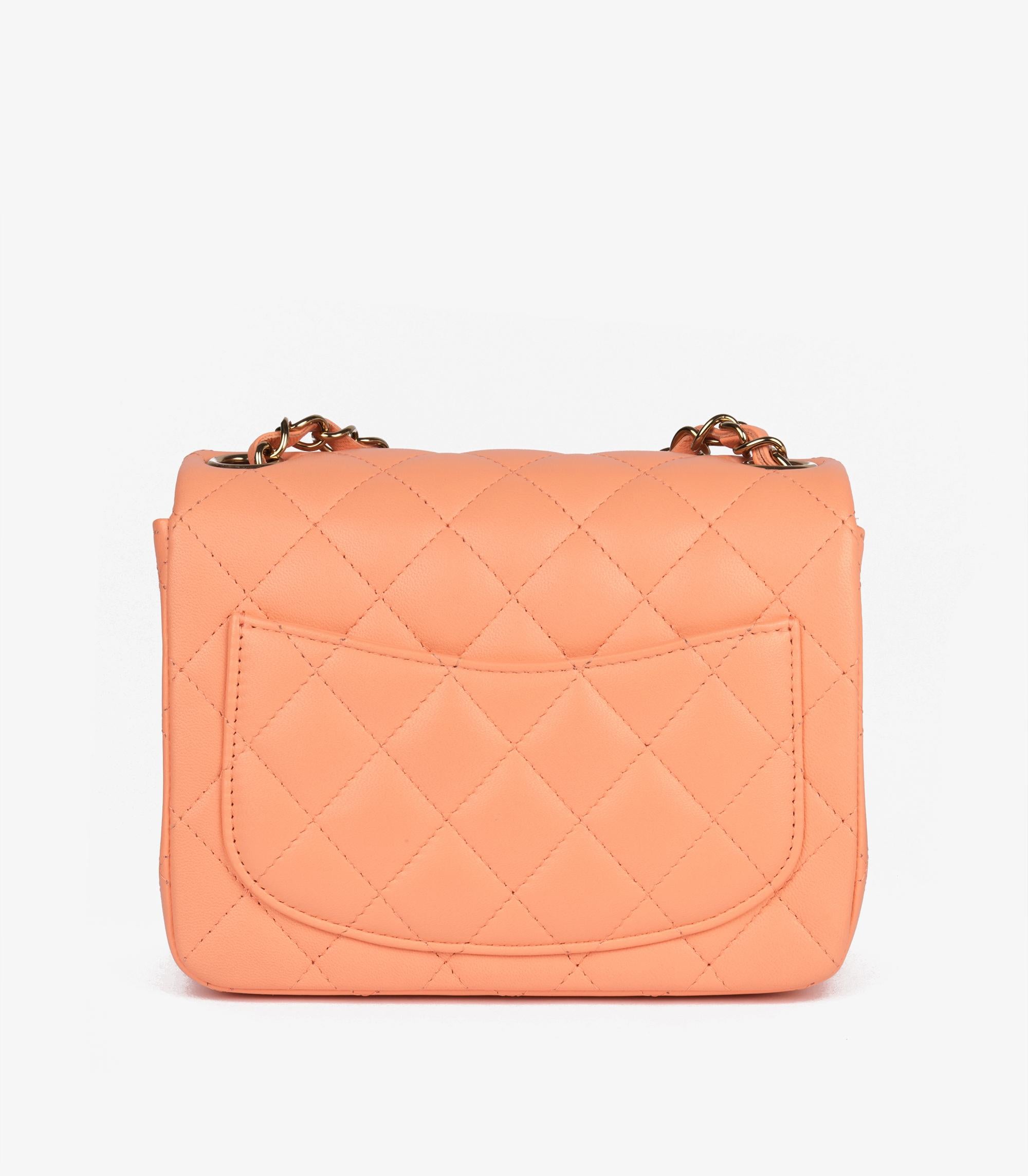 Chanel Salmon Peach Quilted Lambskin Square Mini Flap Bag For Sale 1