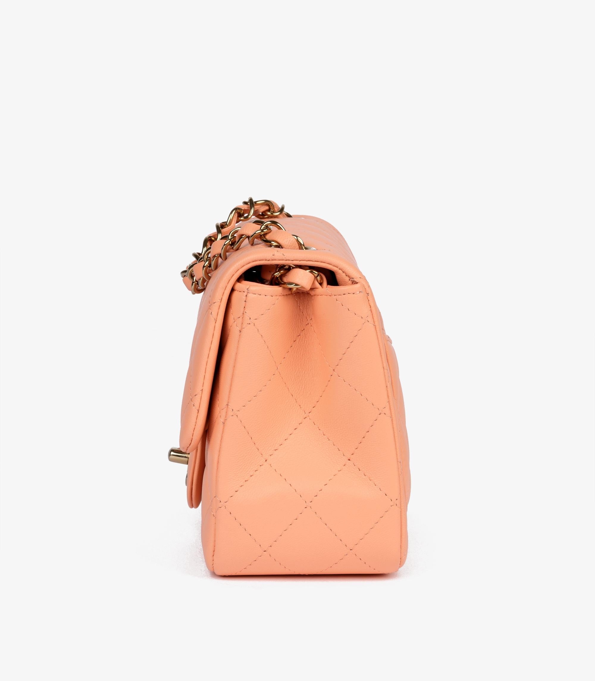 Chanel Salmon Peach Quilted Lambskin Square Mini Flap Bag For Sale 2