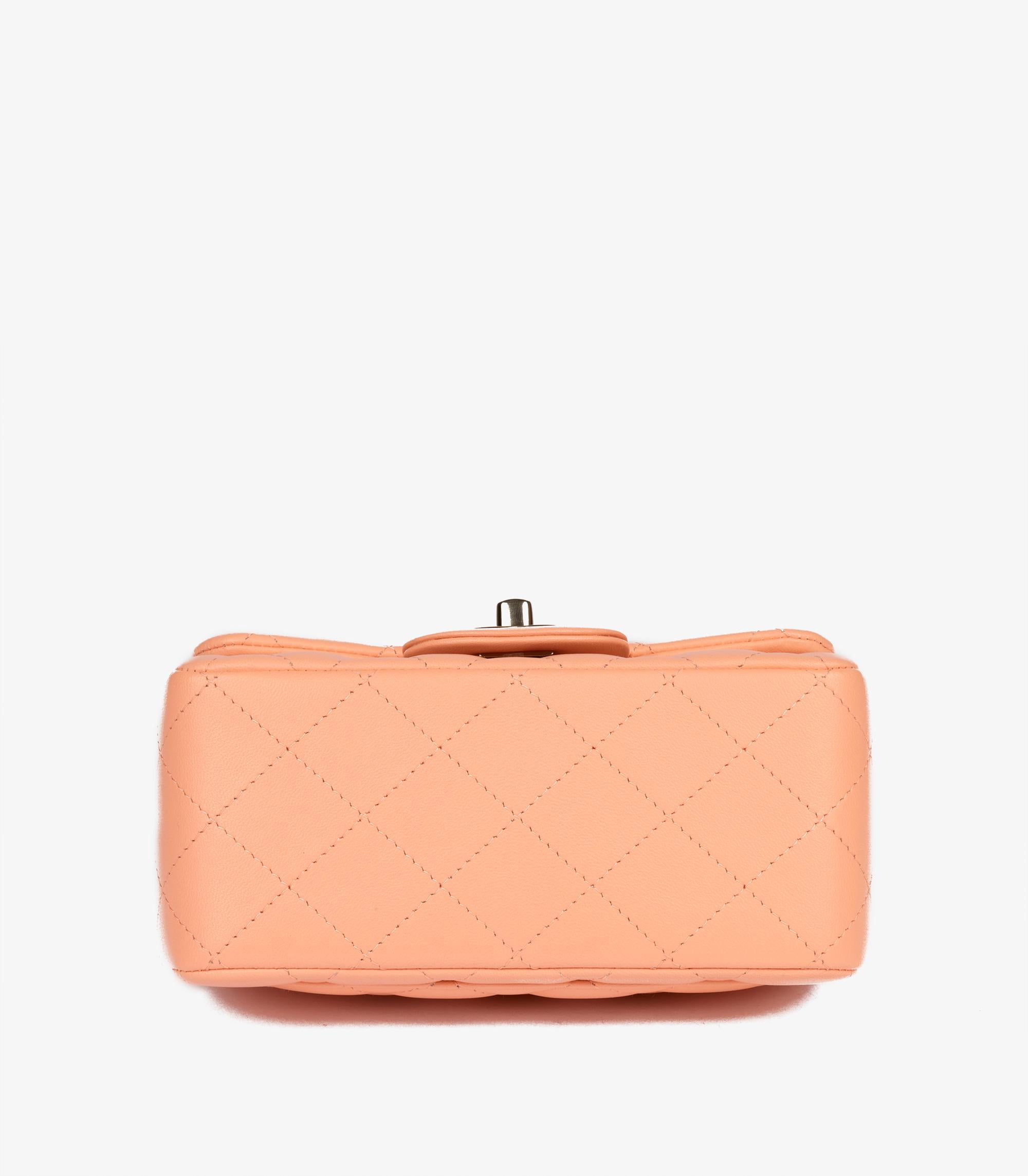 Chanel Salmon Peach Quilted Lambskin Square Mini Flap Bag For Sale 3