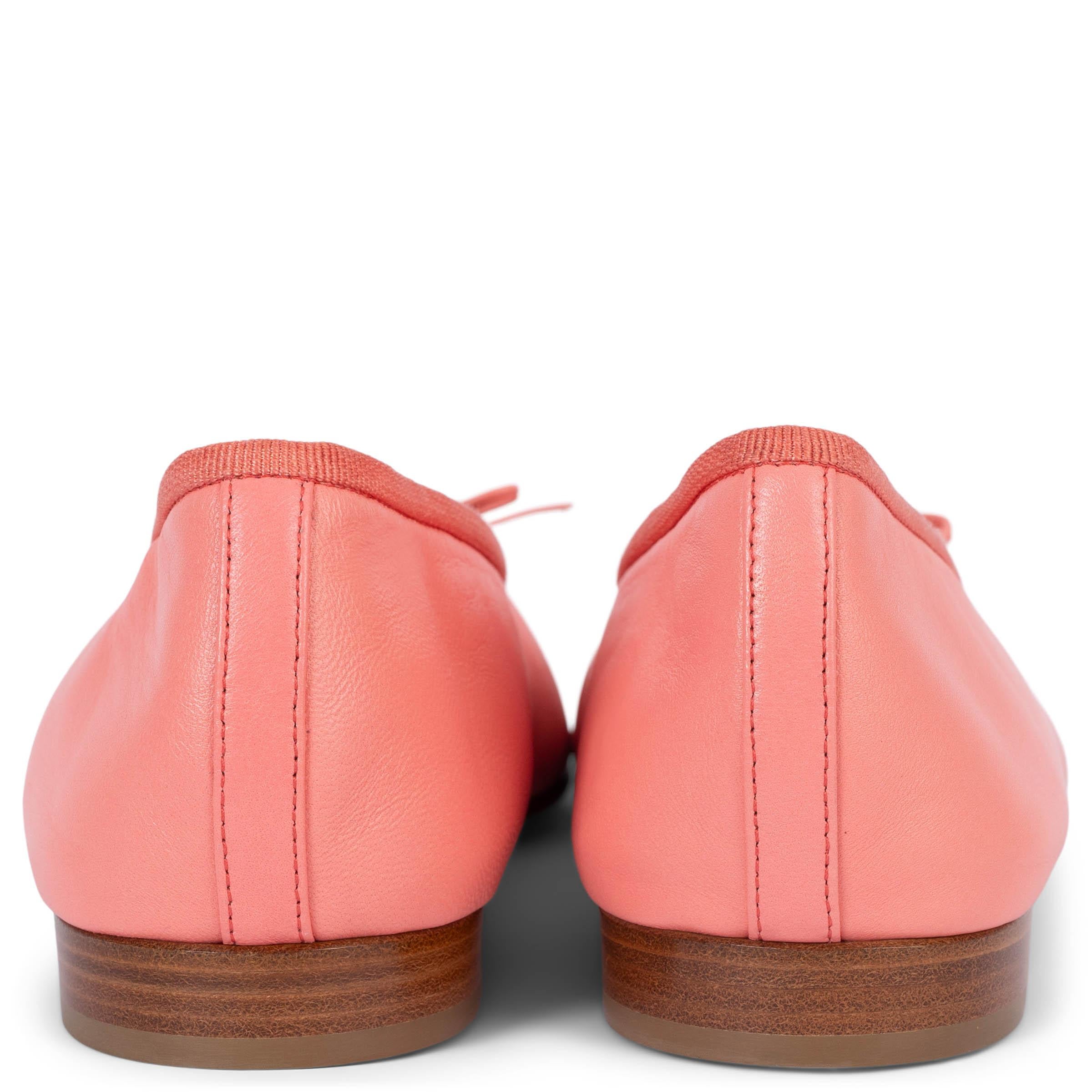 CHANEL salmon pink & gold leather CLASSIC Ballet Flats Shoes 38.5 fit 38 1