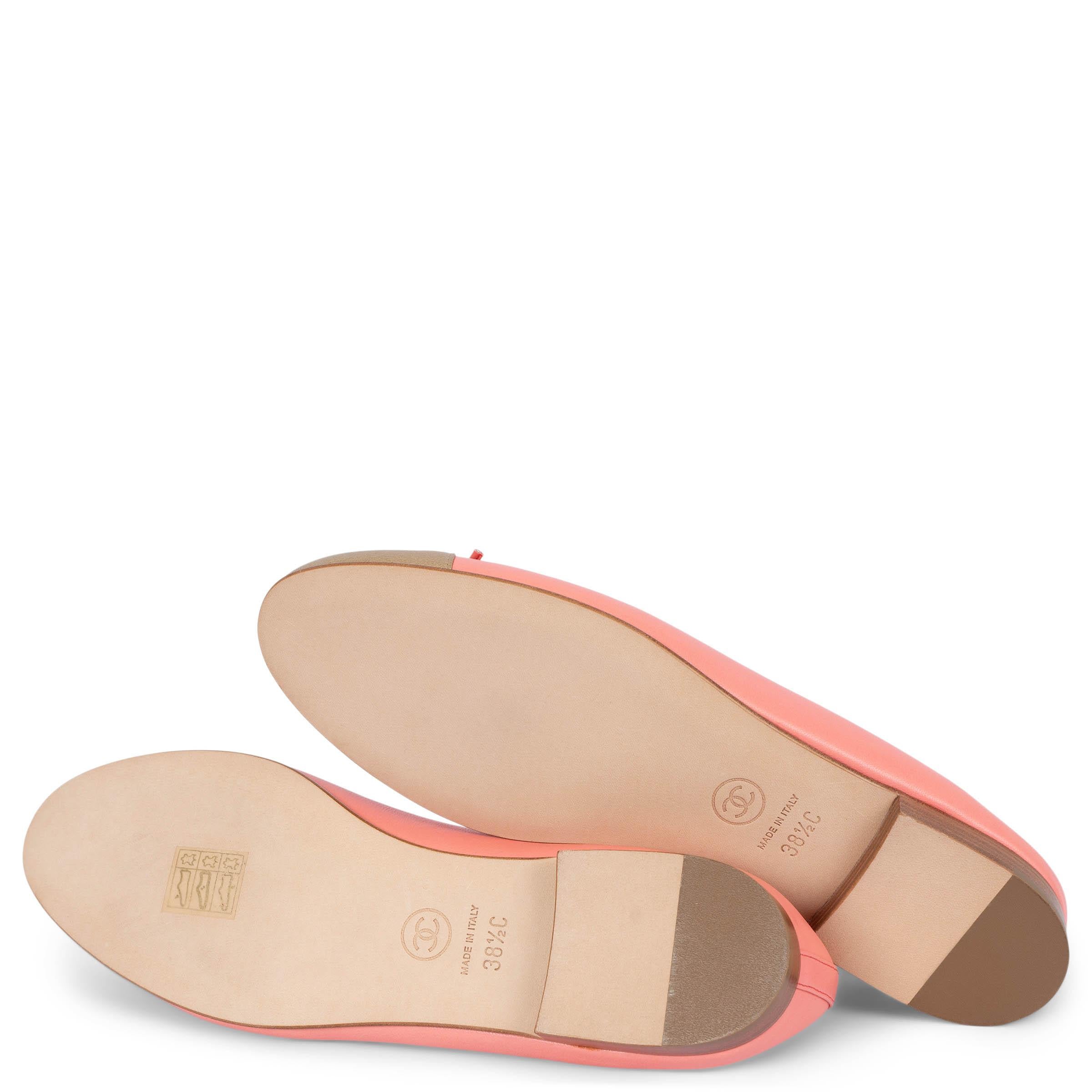 CHANEL salmon pink & gold leather CLASSIC Ballet Flats Shoes 38.5 fit 38 4