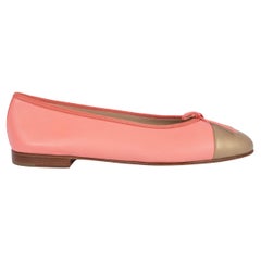 Used CHANEL salmon pink & gold leather CLASSIC Ballet Flats Shoes 38.5 fit 38