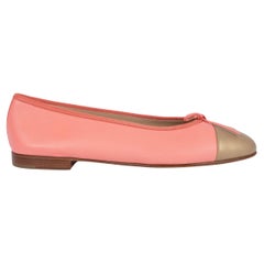CHANEL rose saumon et cuir doré CLASSIC Ballet Flats Shoes 38.5 fit 38