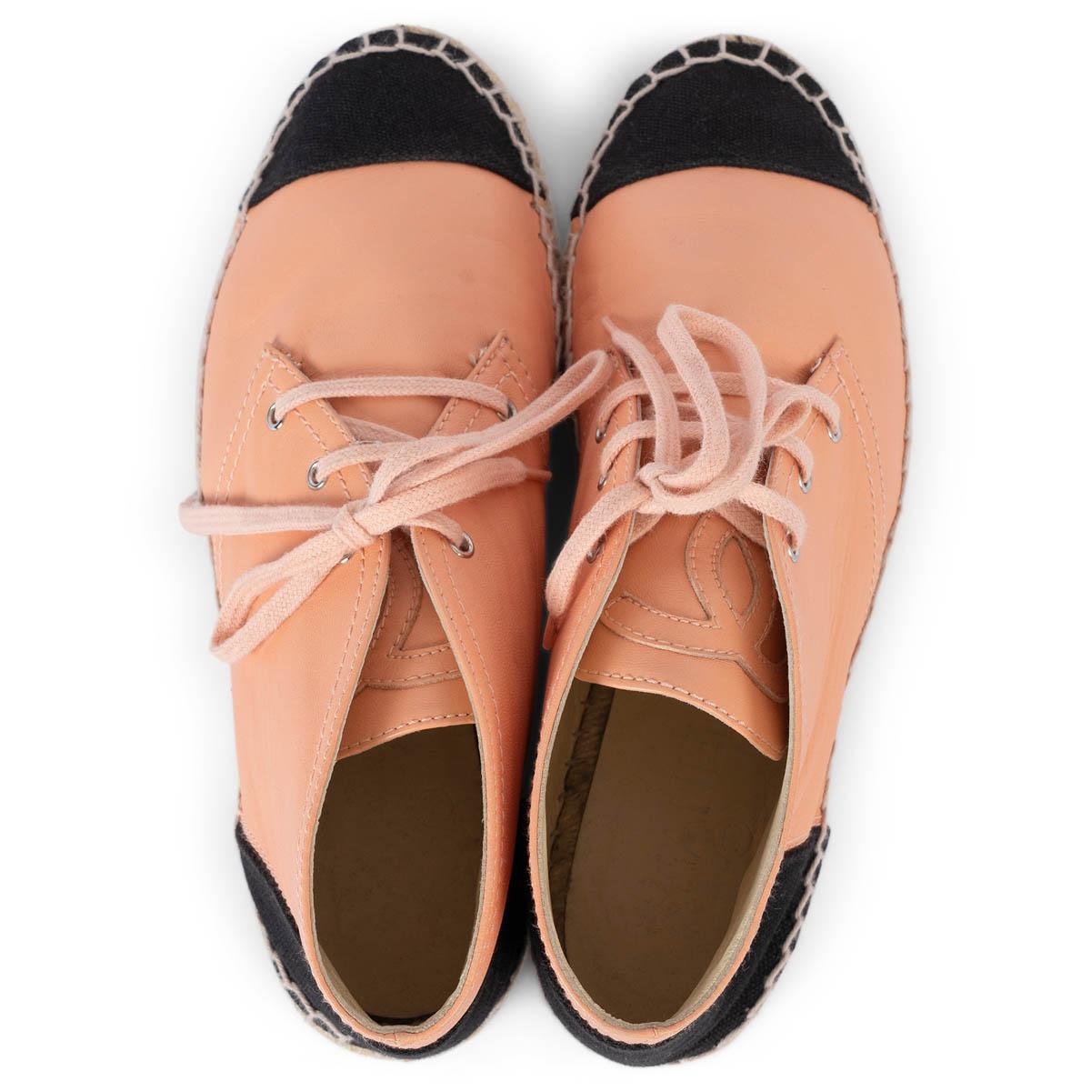 CHANEL salmon pink leather 2015 15C DUBAI ESPADRILLE Flats Shoes 37 fit 36.5 For Sale 1