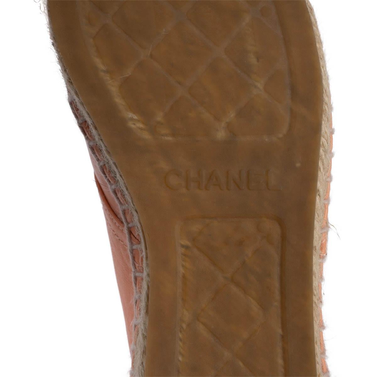 CHANEL salmon pink leather 2015 15C DUBAI ESPADRILLE Flats Shoes 37 fit 36.5 For Sale 3